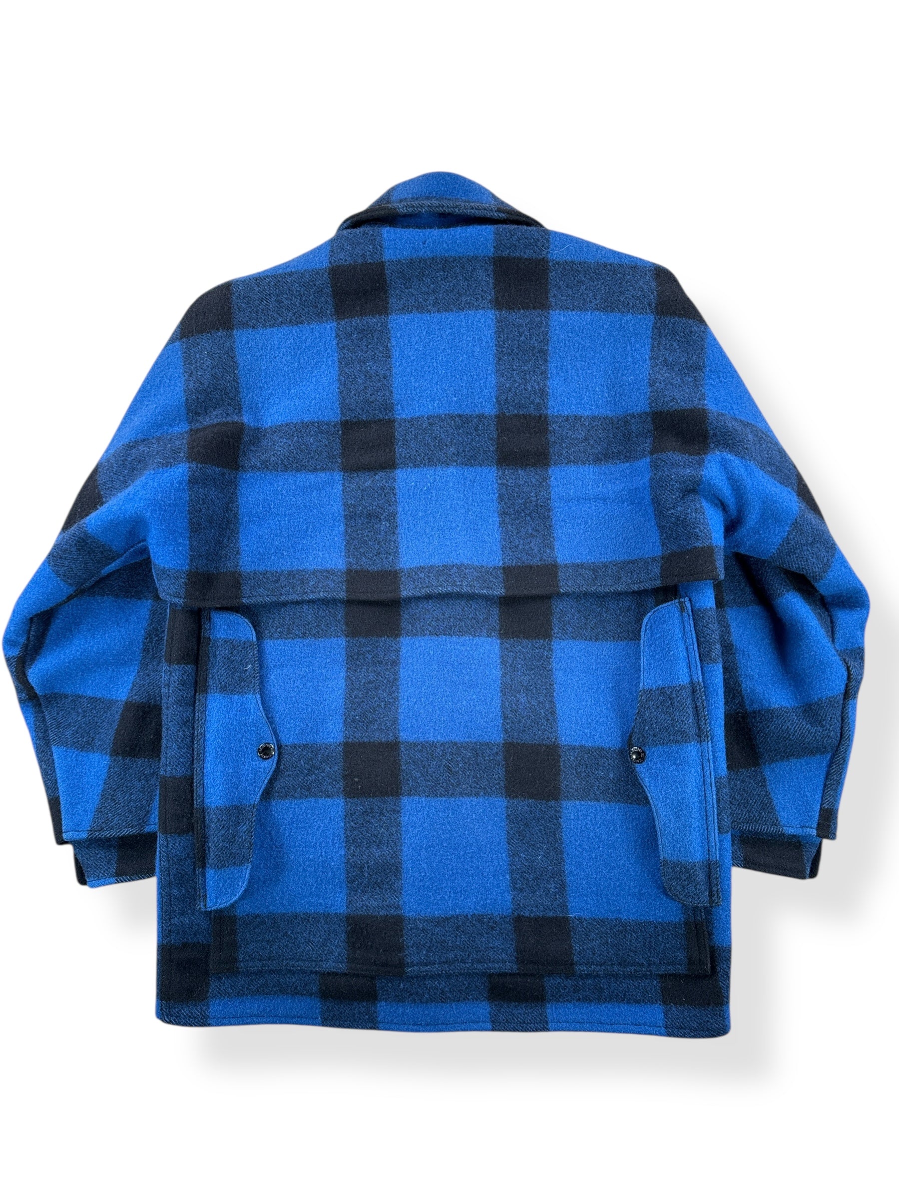 Back of Vintage Filson Cobalt Blue & Black Double Mackinaw Jacket SZ 38