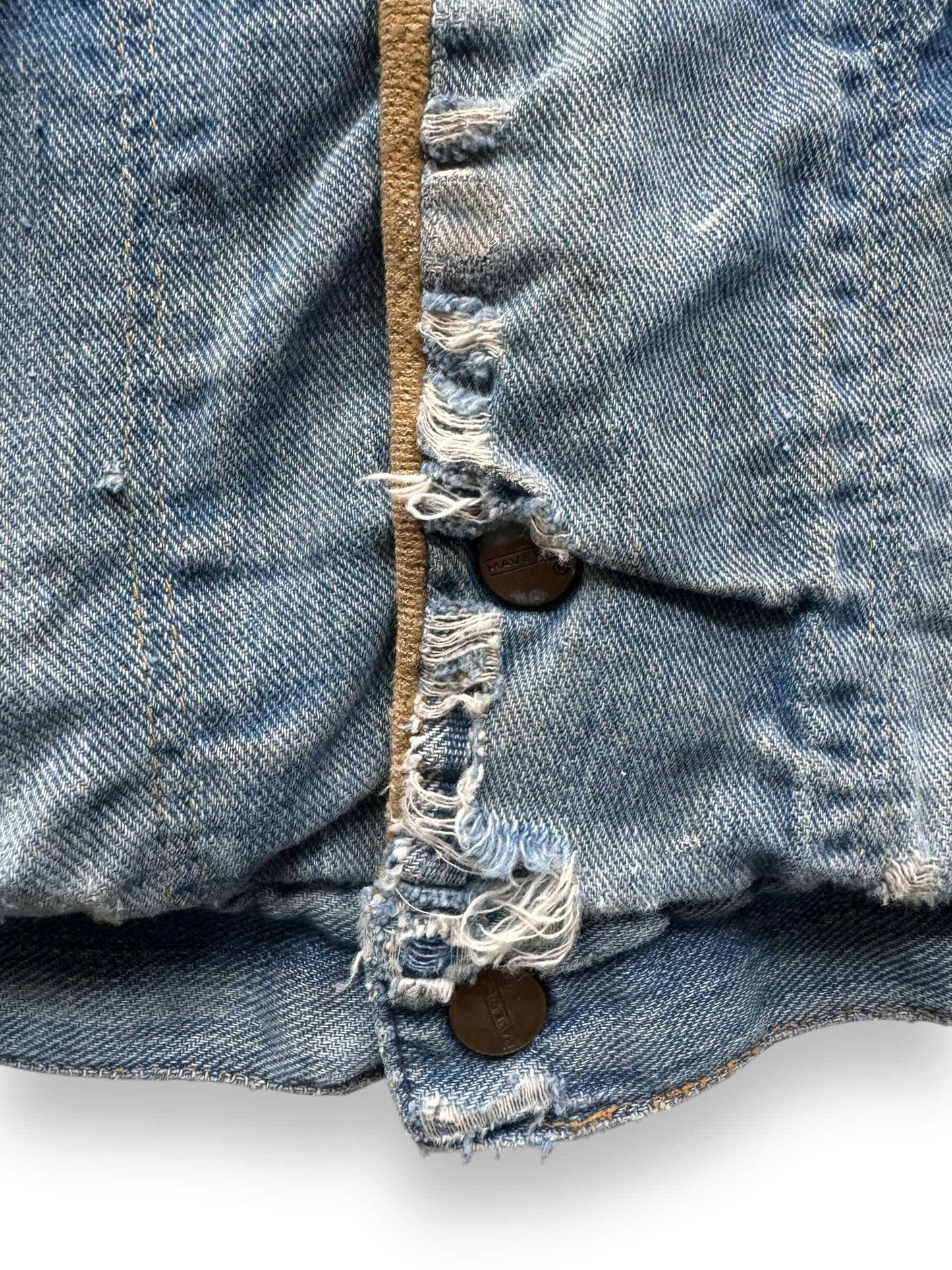 Wear on Placket of Vintage Cropped Maverick Lined Denim Jacket  SZ 44