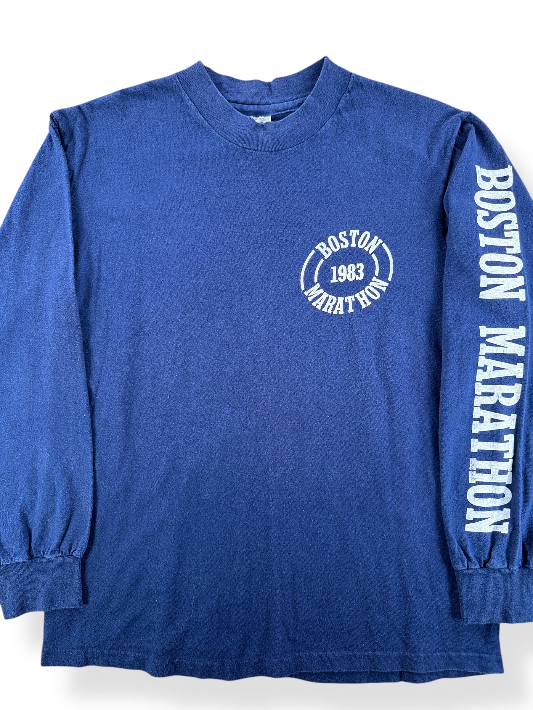 Front Close Up of Vintage 1983 Boston Marathon Longsleeve Tee SZ M (Fits S)
