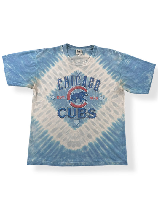 Front of Vintage Repaired Chicago Cubs Tie Dye Tee SZ XL