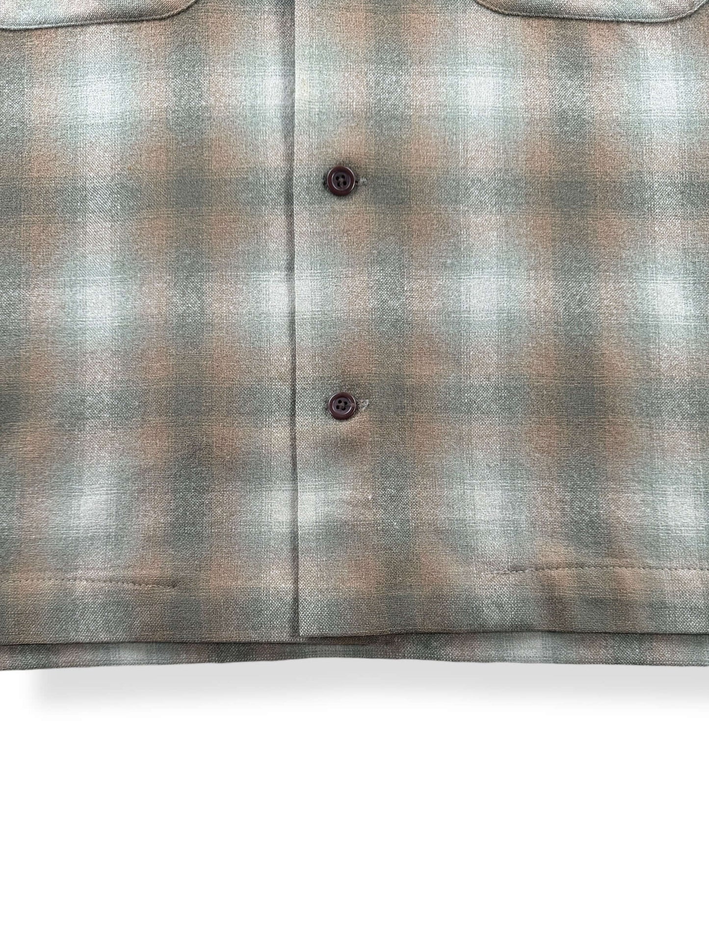 Altered Hem on Vintage Made in Mexico Pendleton Beige & Green Plaid Board Shirt SZ L