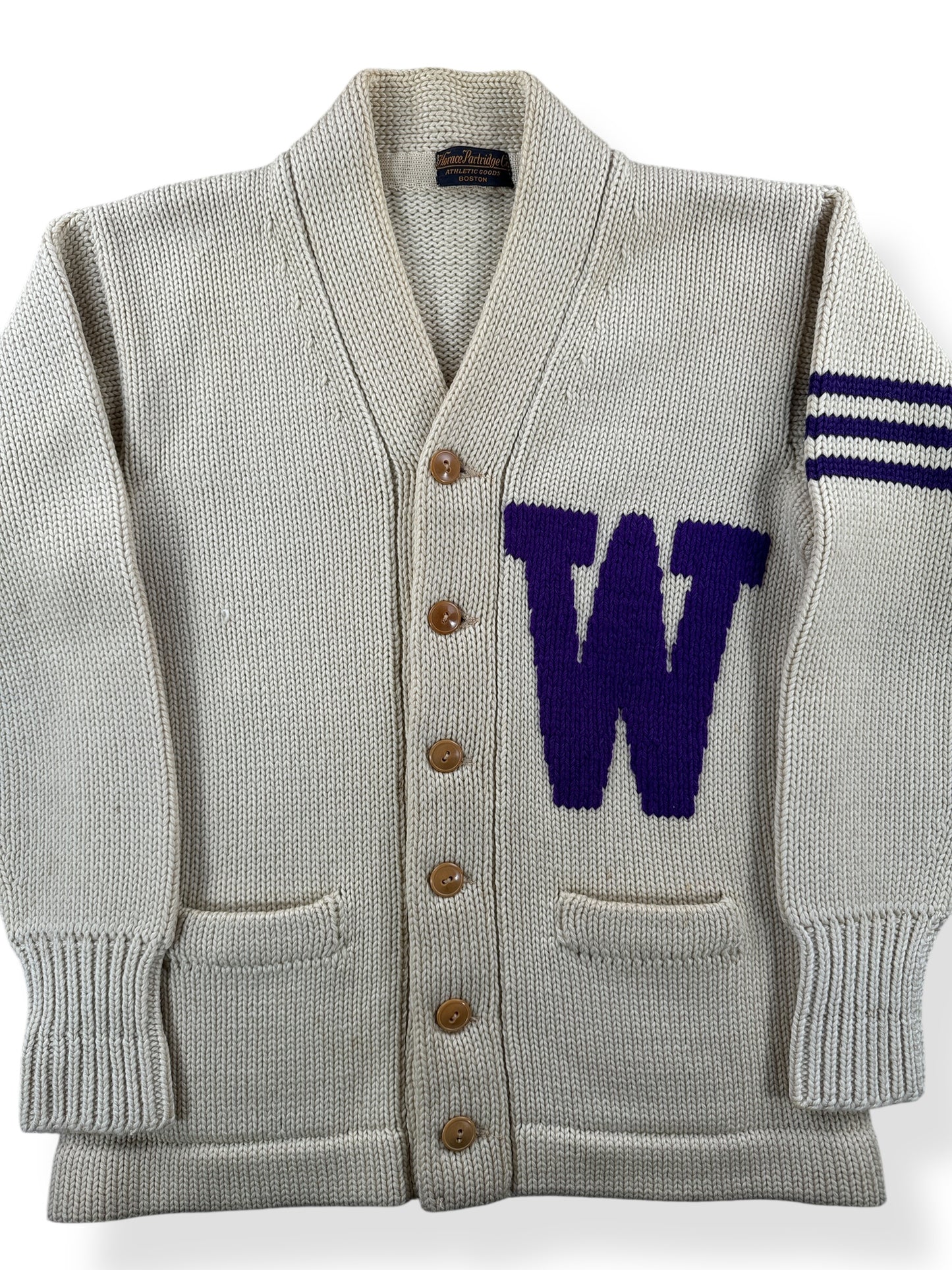 Front Close Up of Vintage Horace Partridge UW Cardigan SZ M