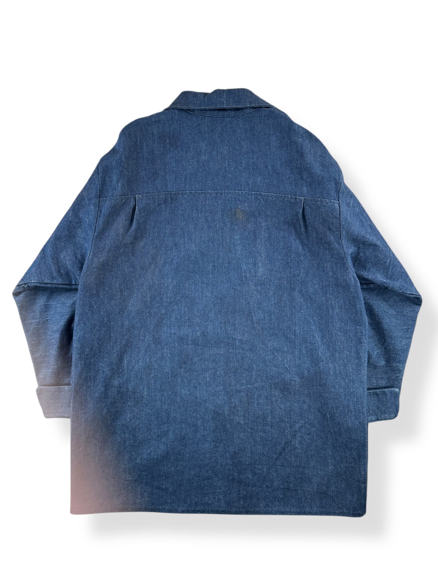 Back of Production Sample or Handmade Denim Chore Coat SZ XL