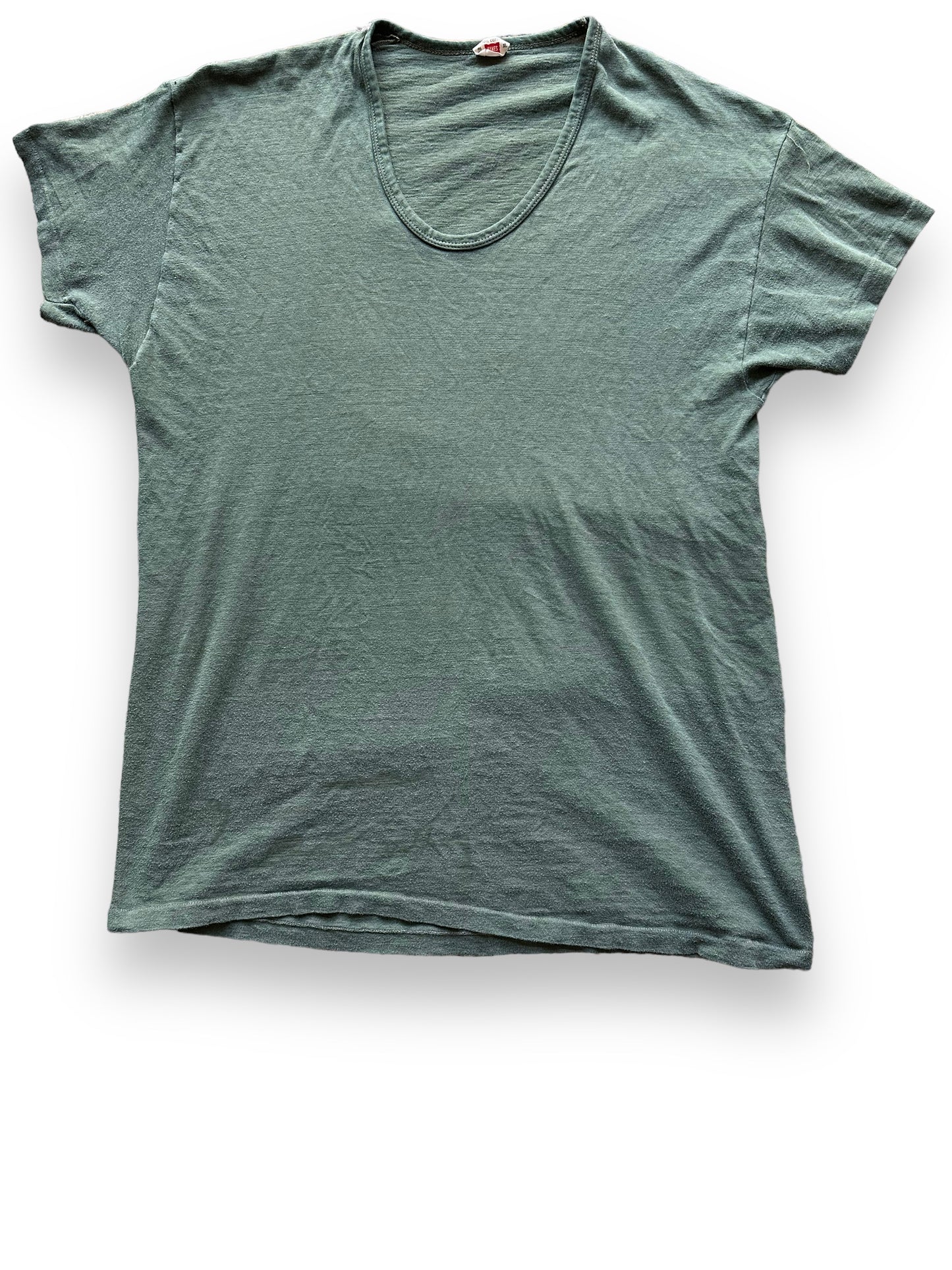 Front View of Vintage Green Hanes Blank Tee SZ XL | Vintage Blank T-Shirts Seattle | Barn Owl Vintage Tees Seattle