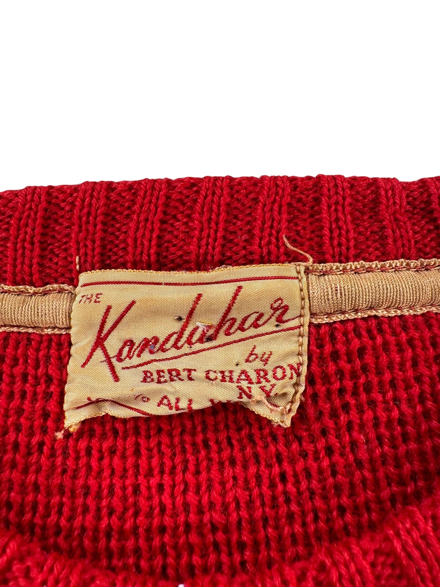 Tag on Vintage 50s Era Kandahar Wool Ski Sweater SZ S