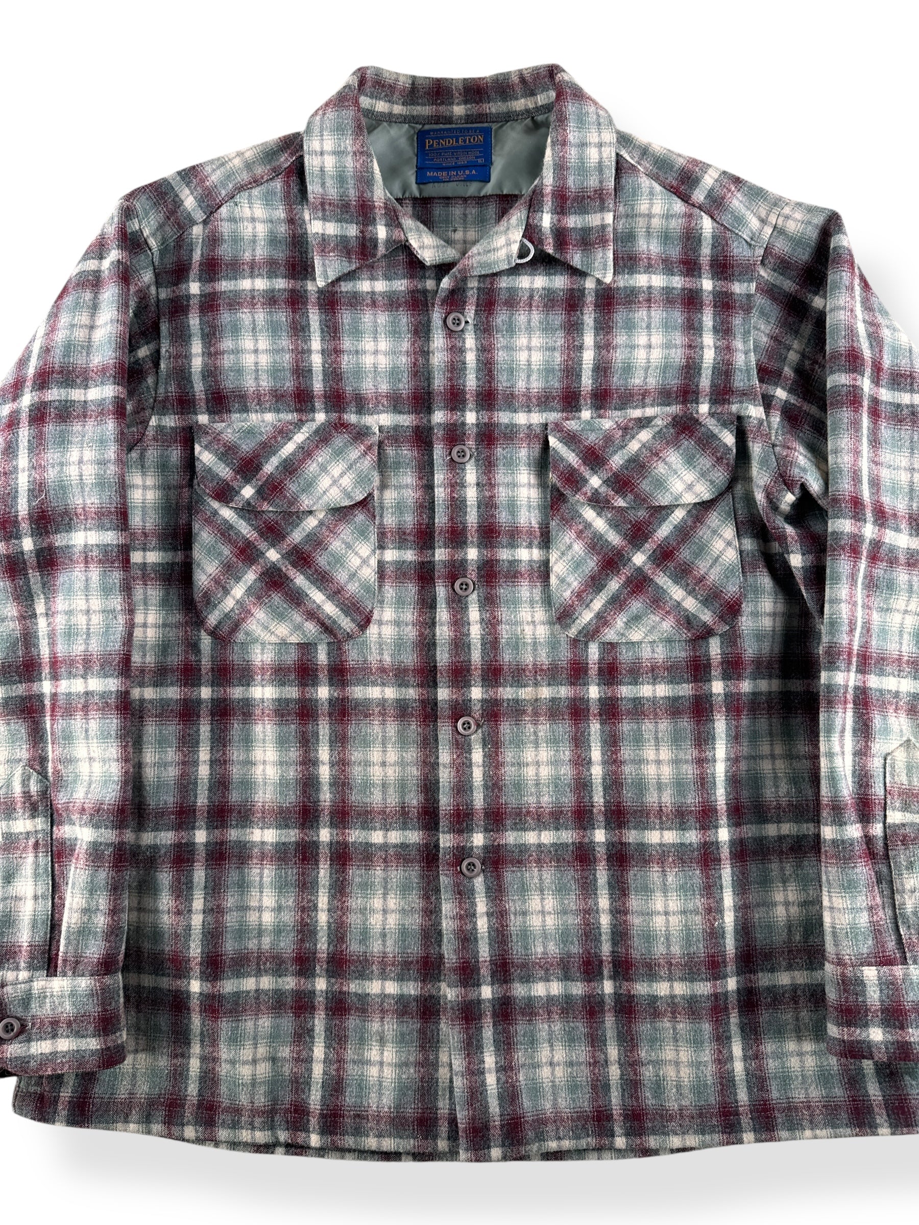 Front Close Up of Pendleton Made in USA Wool Board Shirt SZ L