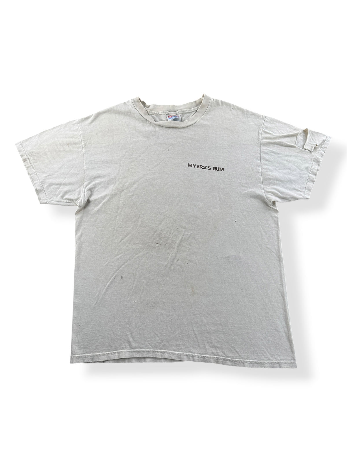 Front of Vintage Distressed Myer's Rum Tee SZ L