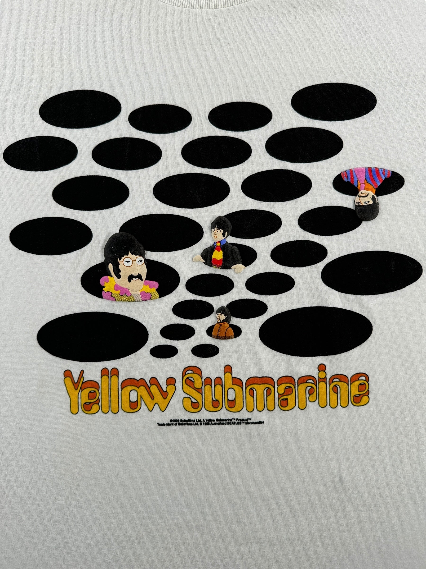 Front Graphic of Vintage 90s Beatles Yellow Submarine 3D Tee SZ XL
