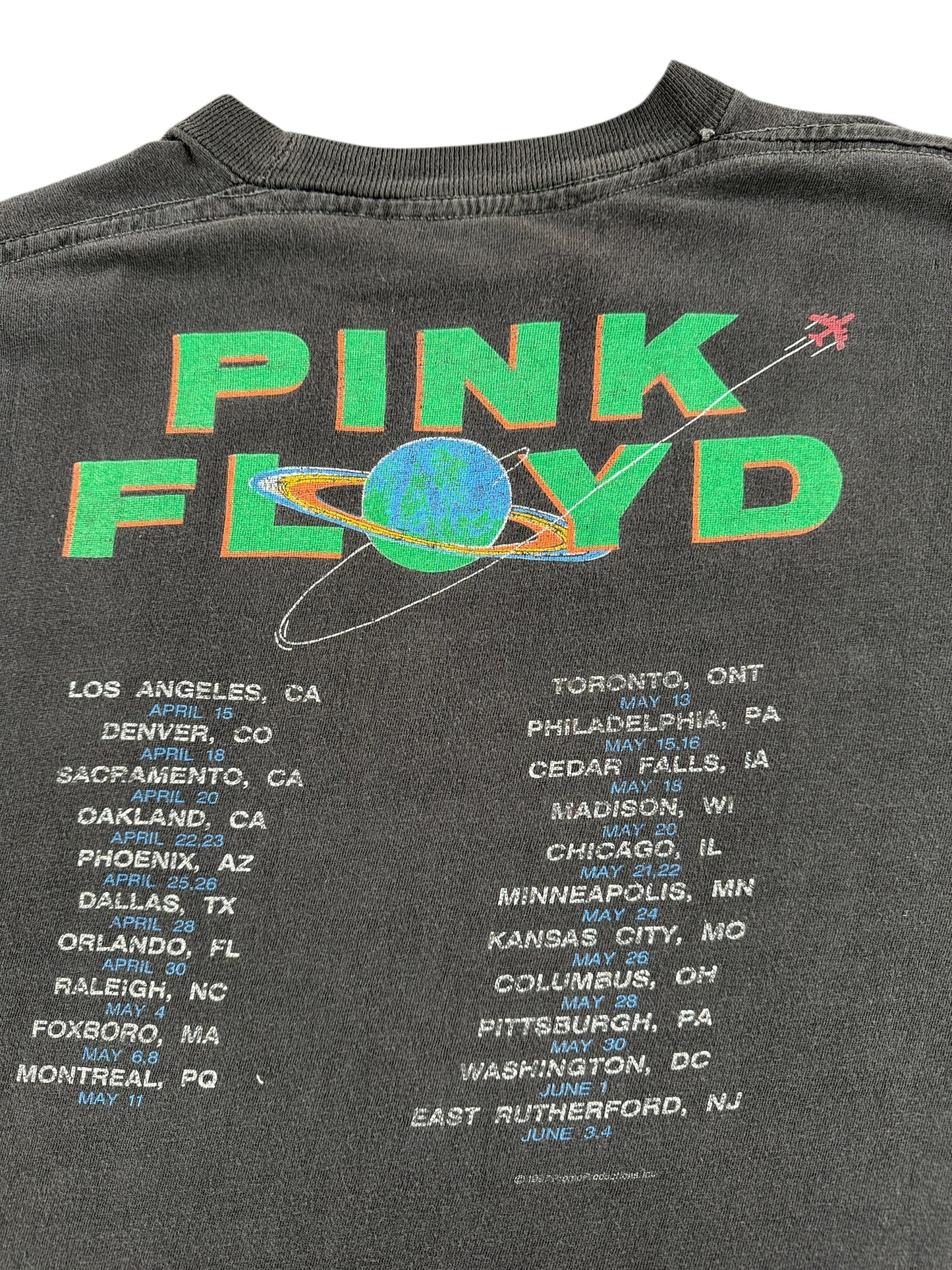 Back Graphic of Vintage 1987 Pink Floyd Prism Tour Tee SZ XL