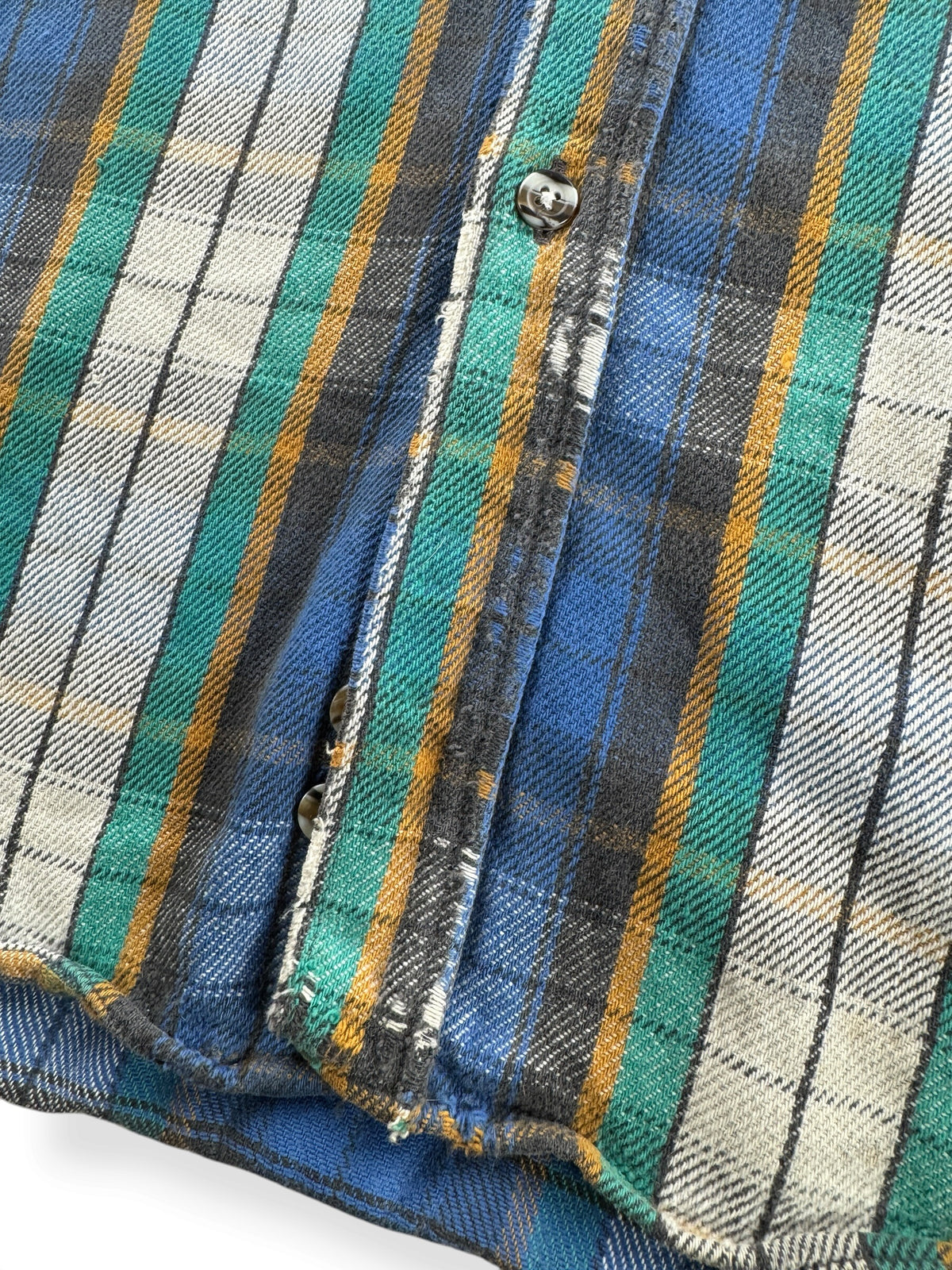 Ware on front of Vintage 80s Thrashed Cotton Flannel SZ XL