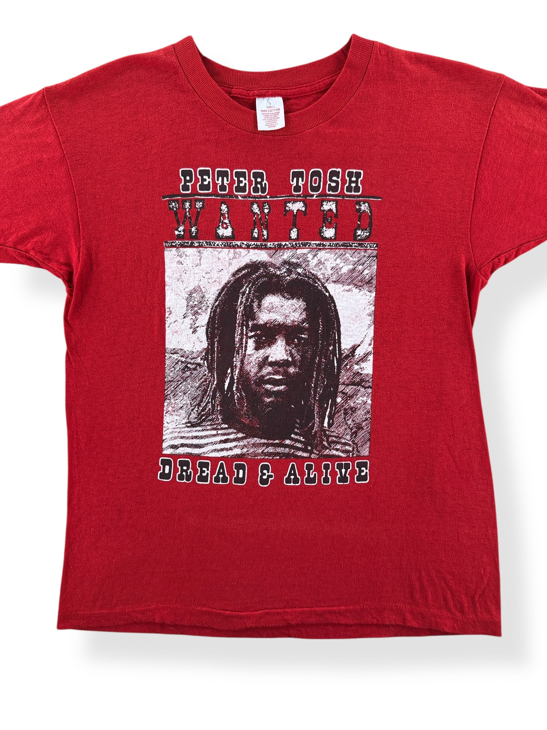 Front Close Up of Vintage Peter Tosh Dread & Alive Tee SZ S (Fits XS)