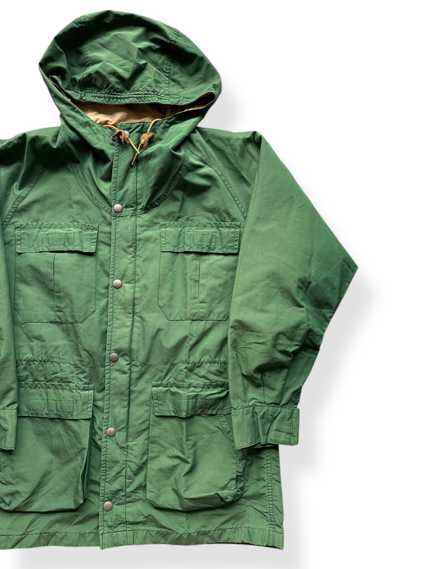 Front Left of Vintage Sierra Designs Green Rain Parka SZ S