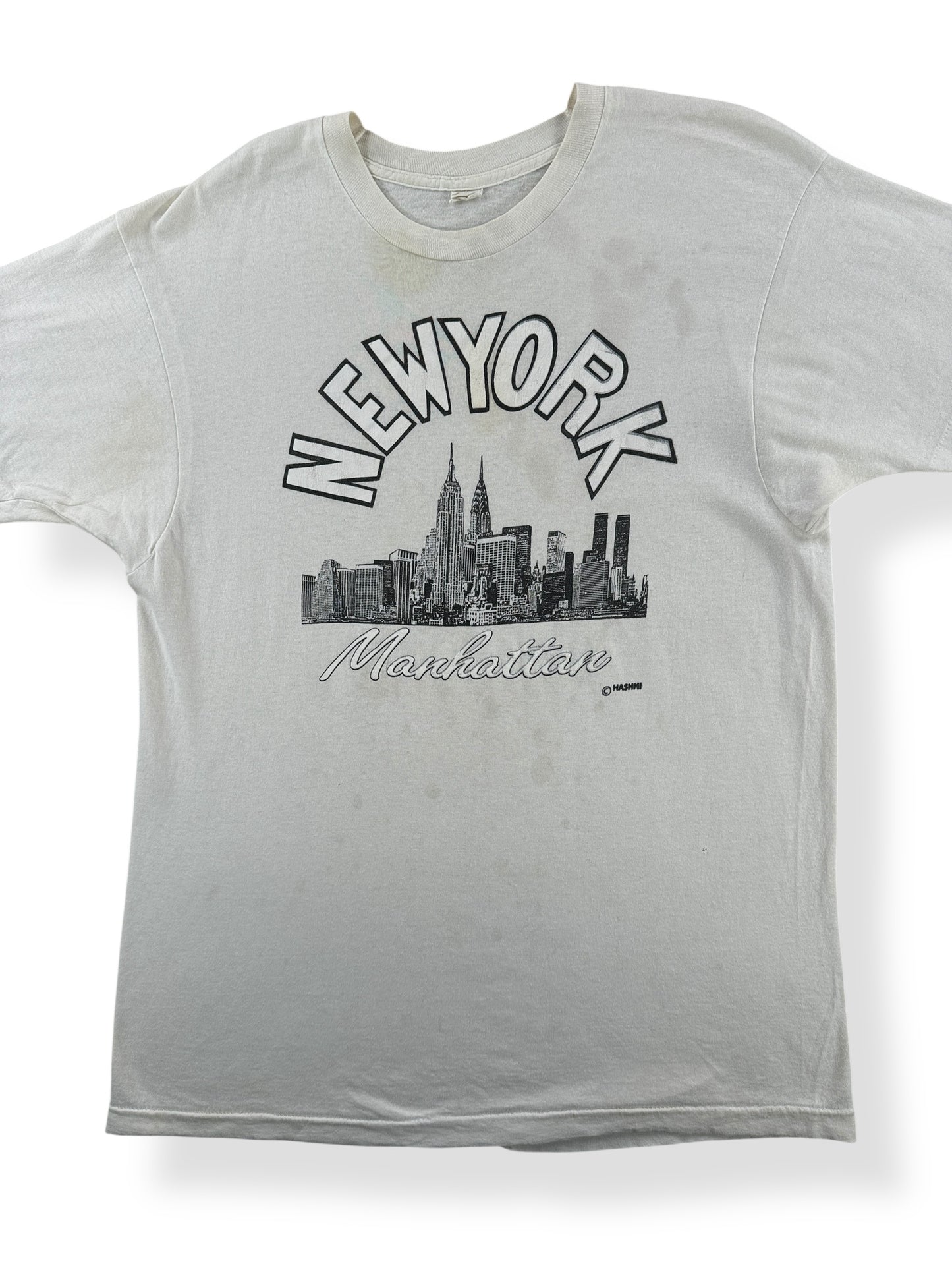 Front Close Up of Vintage Manhattan Tee SZ M