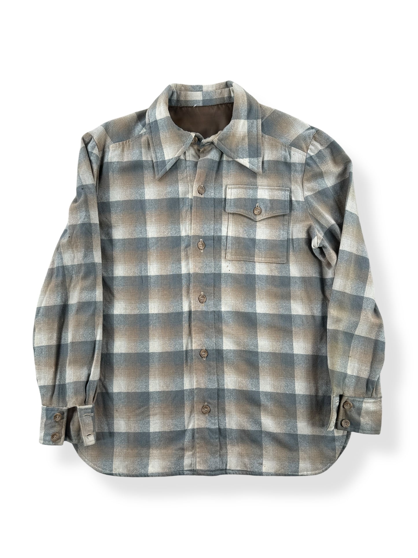 Front of Vintage Handmade Shadow Plaid Flannel SZ L