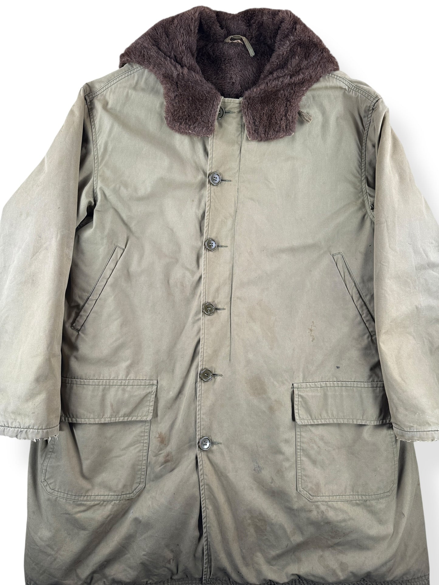 Front Close Up of Vintage WW2 Military Parka SZ XXL AS IS