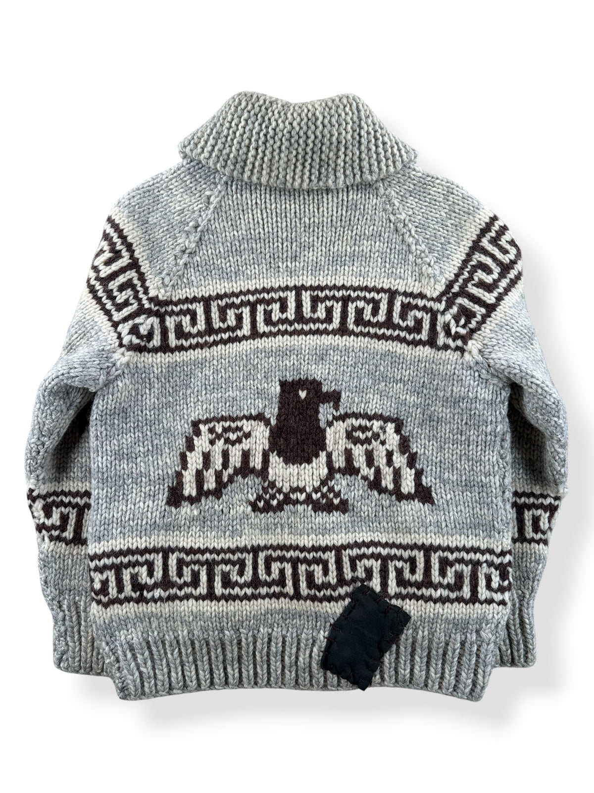 Back of Vintage Tauk Thunderbird Cowichan Style Sweater SZ S