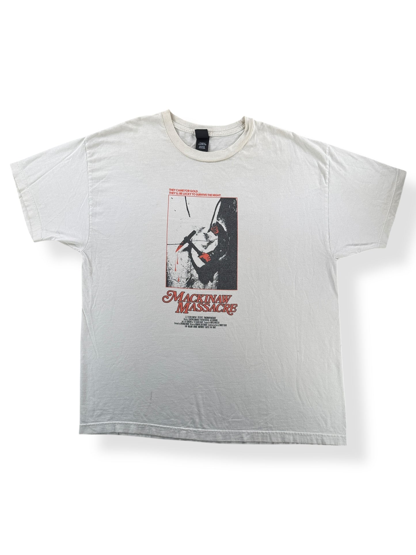 Front of Rare Filson Employees Only “Mackinaw Massacre” Tee SZ XL