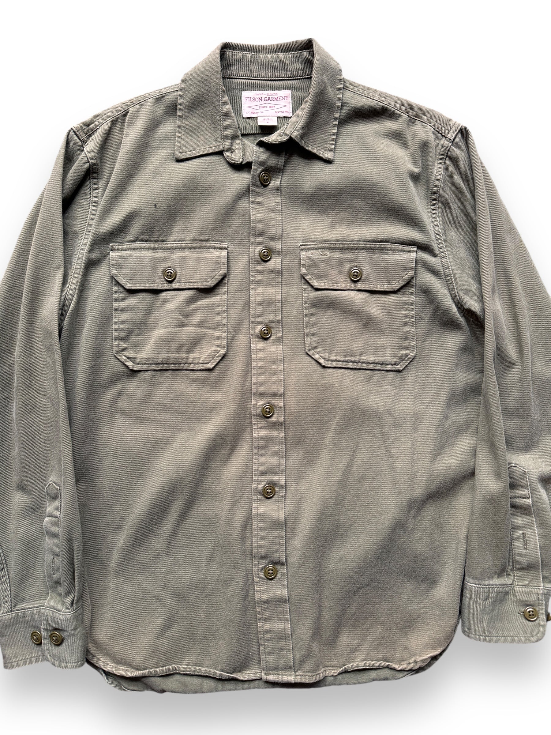 front close up of Filson Twill Chino Shirt SZ S