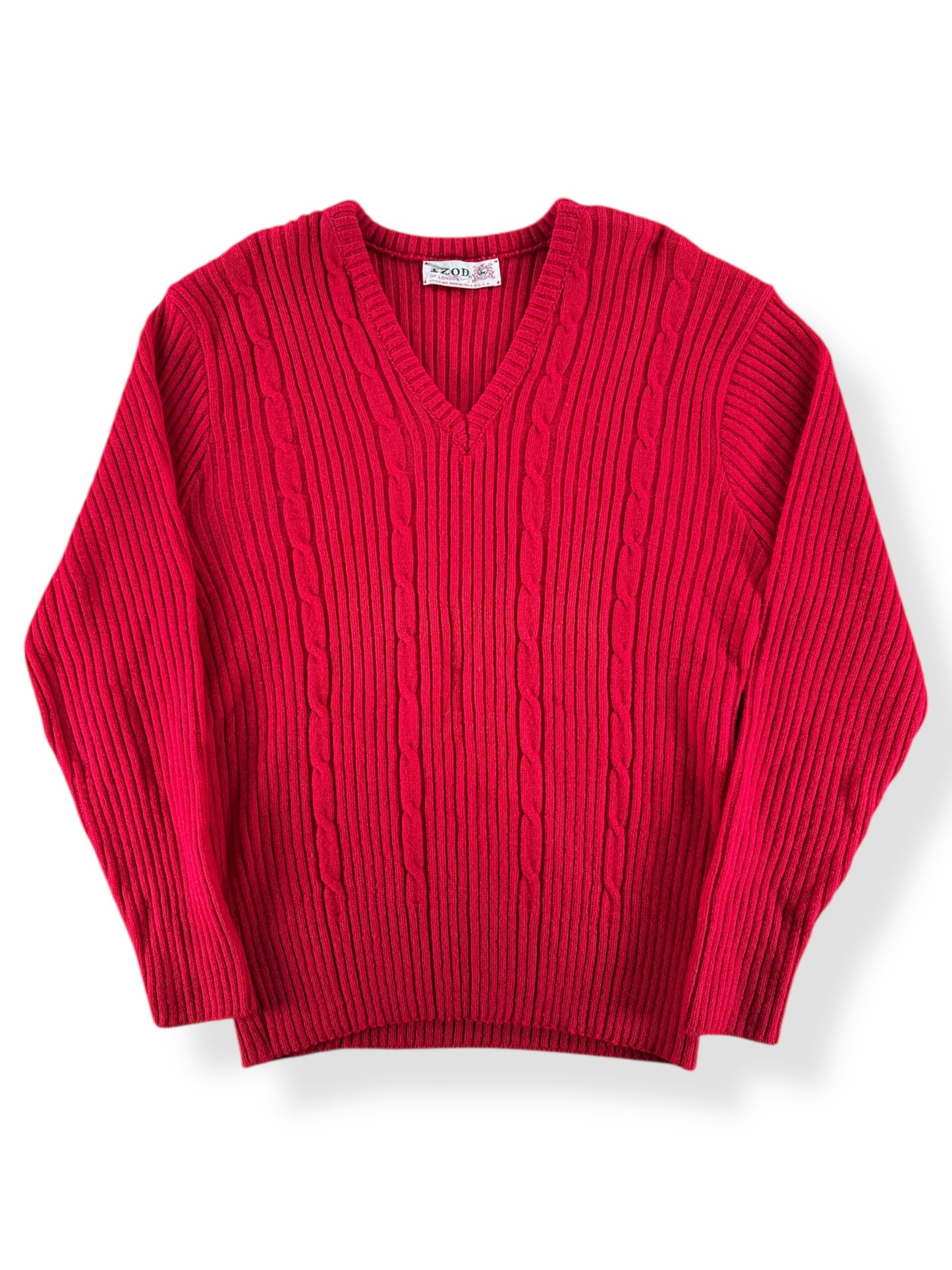 Front of Vintage 60s Izod Red V-Neck Sweater SZ M