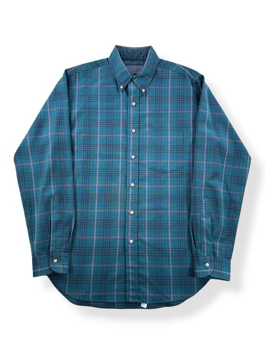 Front of Vintage Sir Pendleton Green/Blue Plaid Button Down SZ M