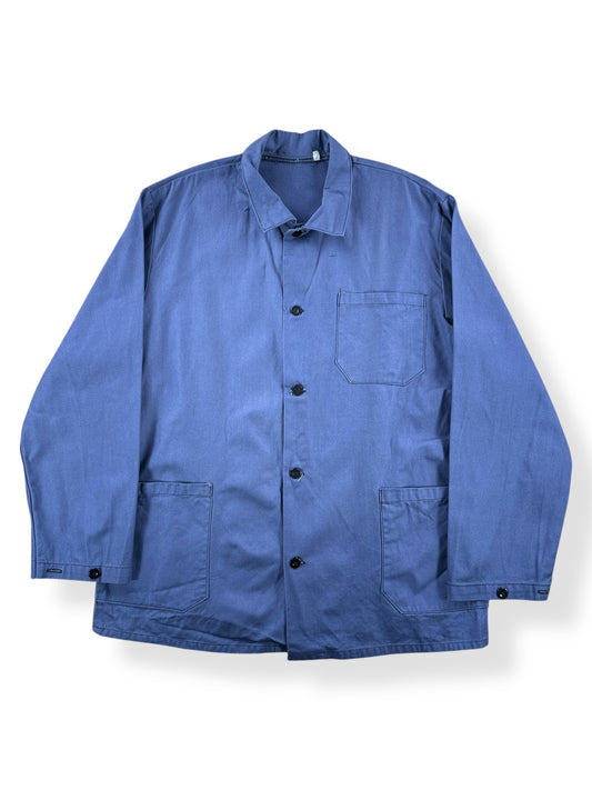 Front of Vintage Greyish Blue French Chore Coat SZ L