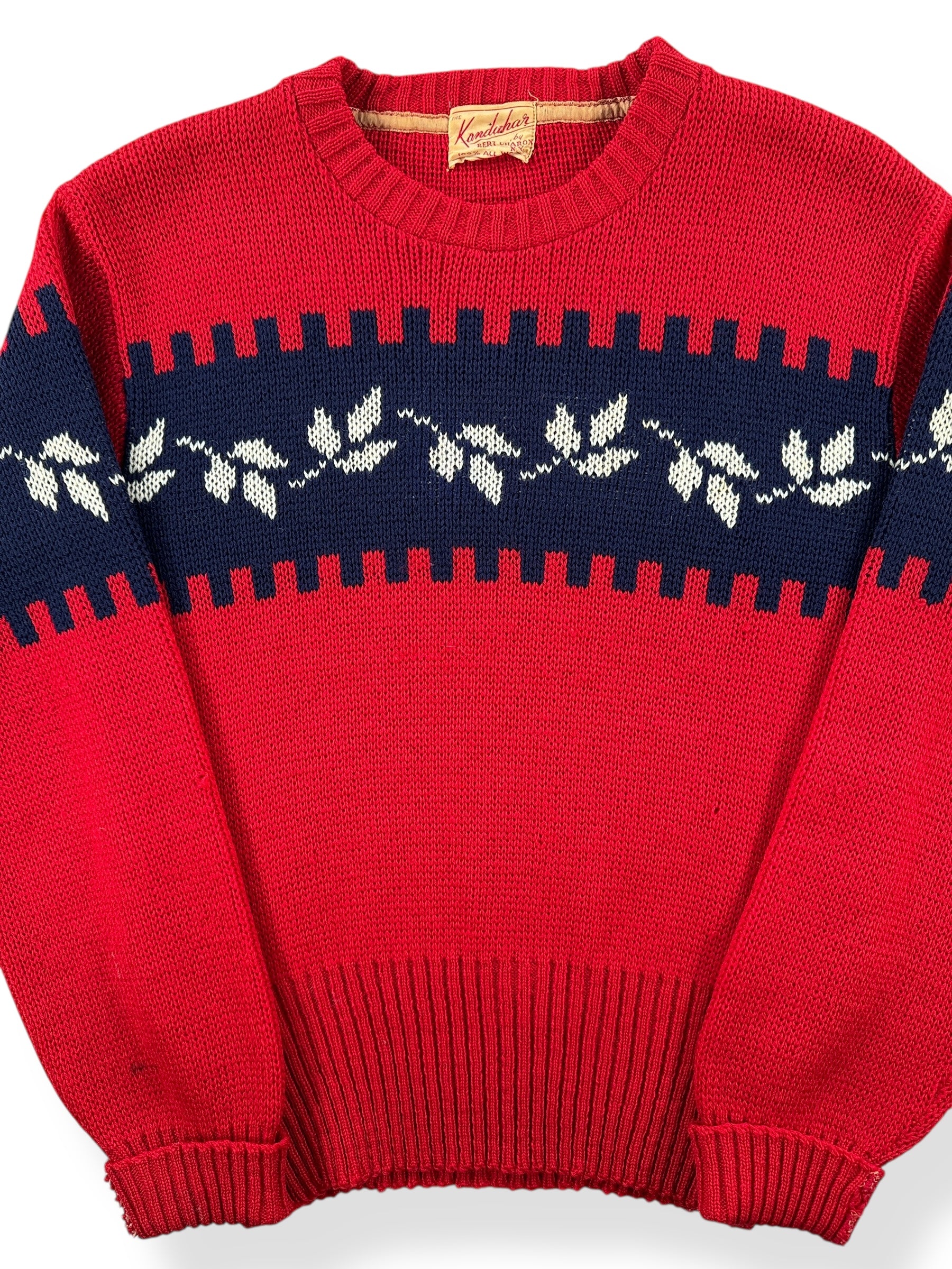 Front Close Up of Vintage 50s Era Kandahar Wool Ski Sweater SZ S