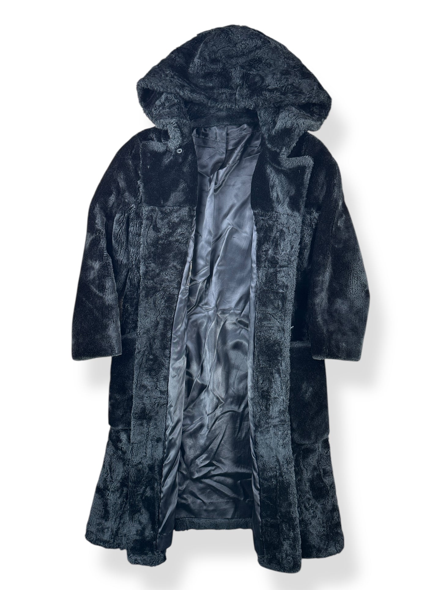 Open view of Vintage 1960s Faux Fur Coat W/ Metal Clasps SZ XS