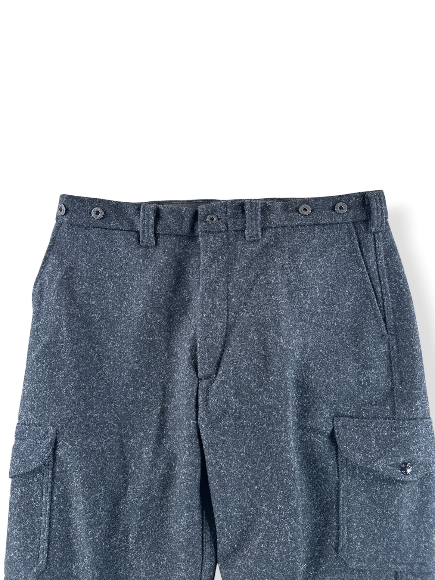 Front Close Up of Filson Charcoal Mackinaw Wool Field Pants W36 (Fits W38)