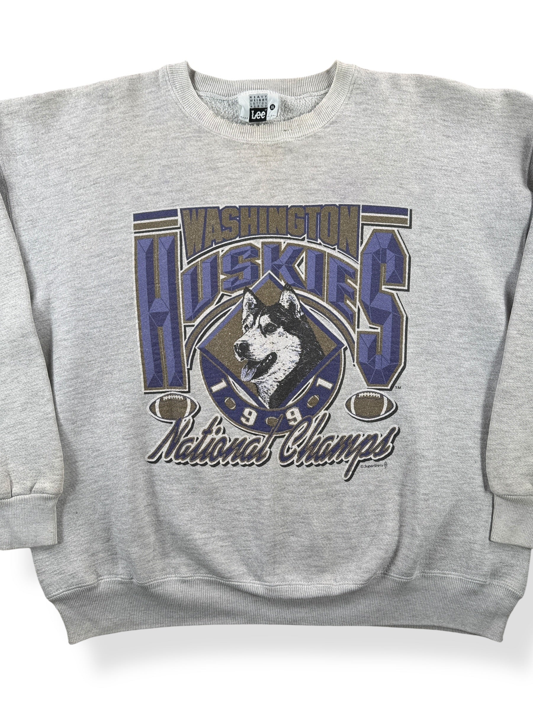 Front Close Up of Vintage Huskies Glitter Sweatshirt SZ XL