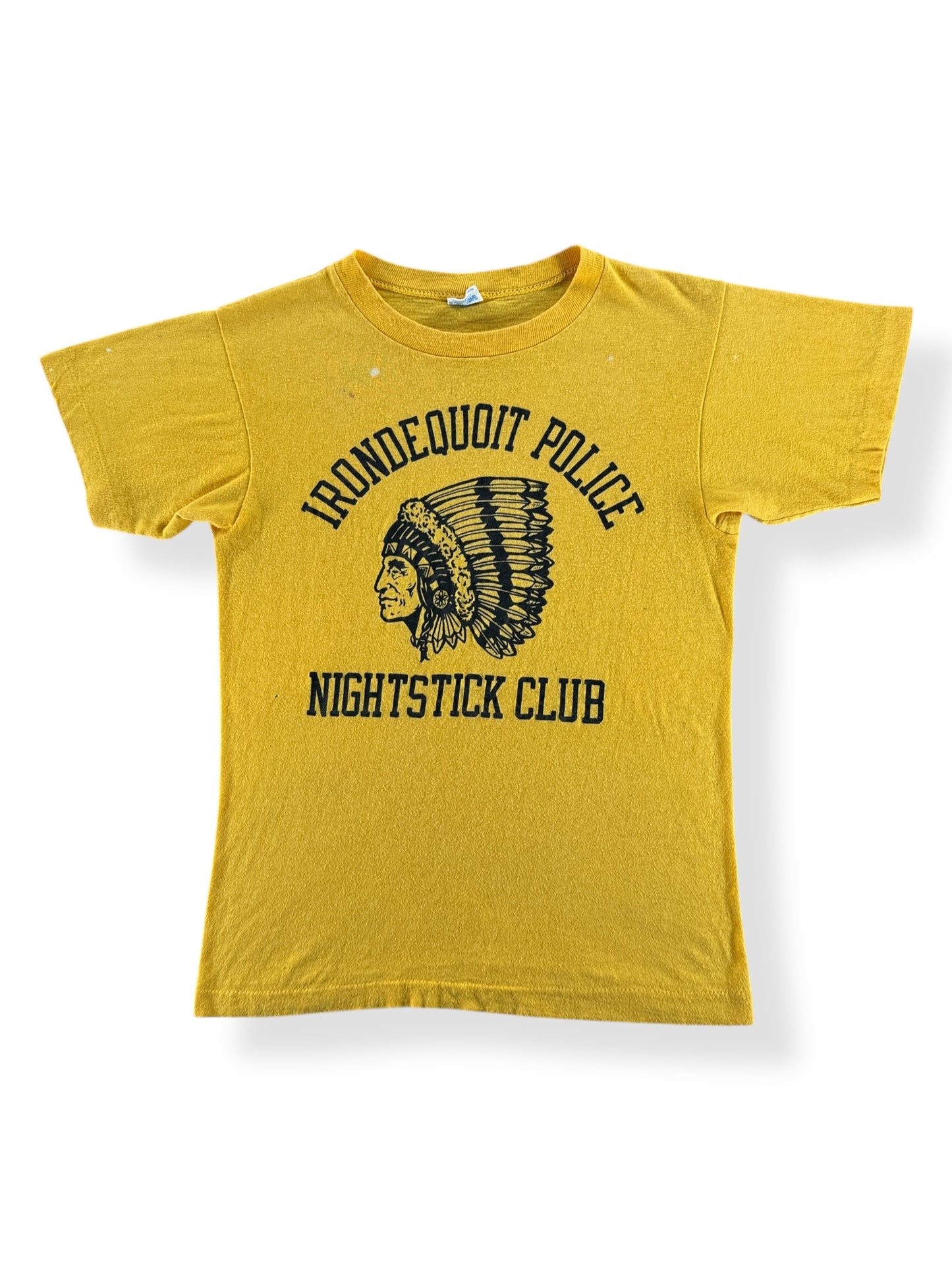 Front of Vintage Champion Blue Bar Irondequoit Police Tee SZ XS