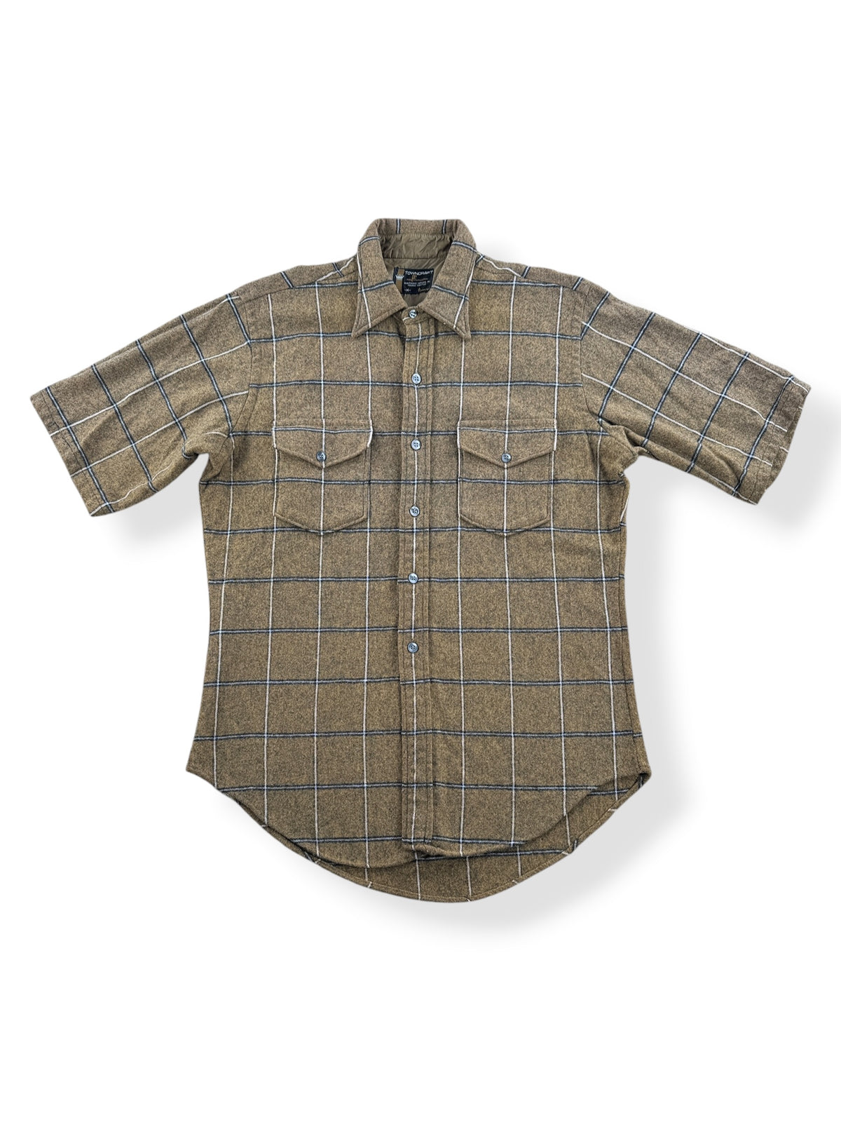 Front of Vintage 60s Short Sleeve Towncraft Wool Flannel SZ M