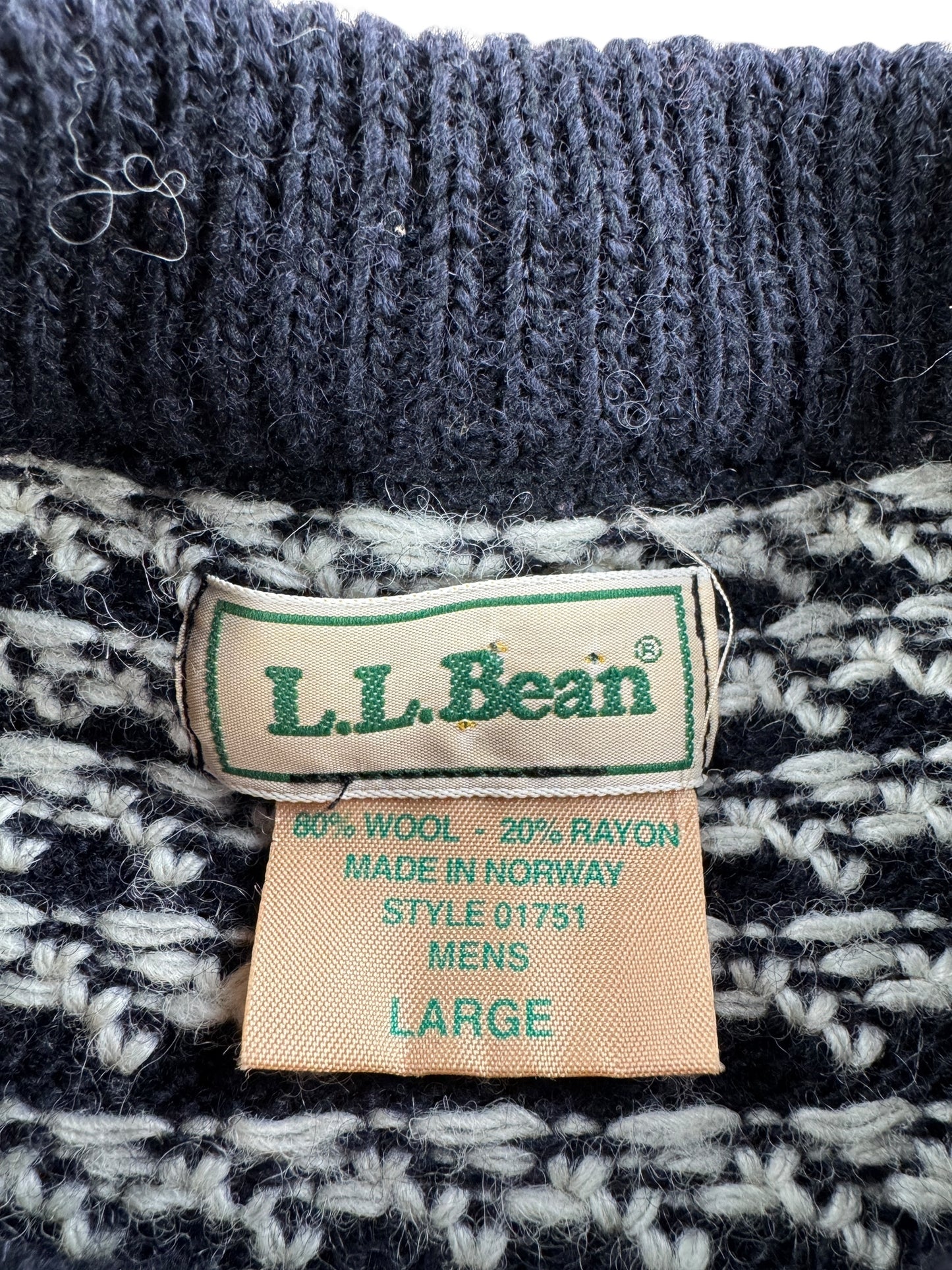 Tag on Vintage L.L. Bean Norwegian Birdseye Sweater SZ L