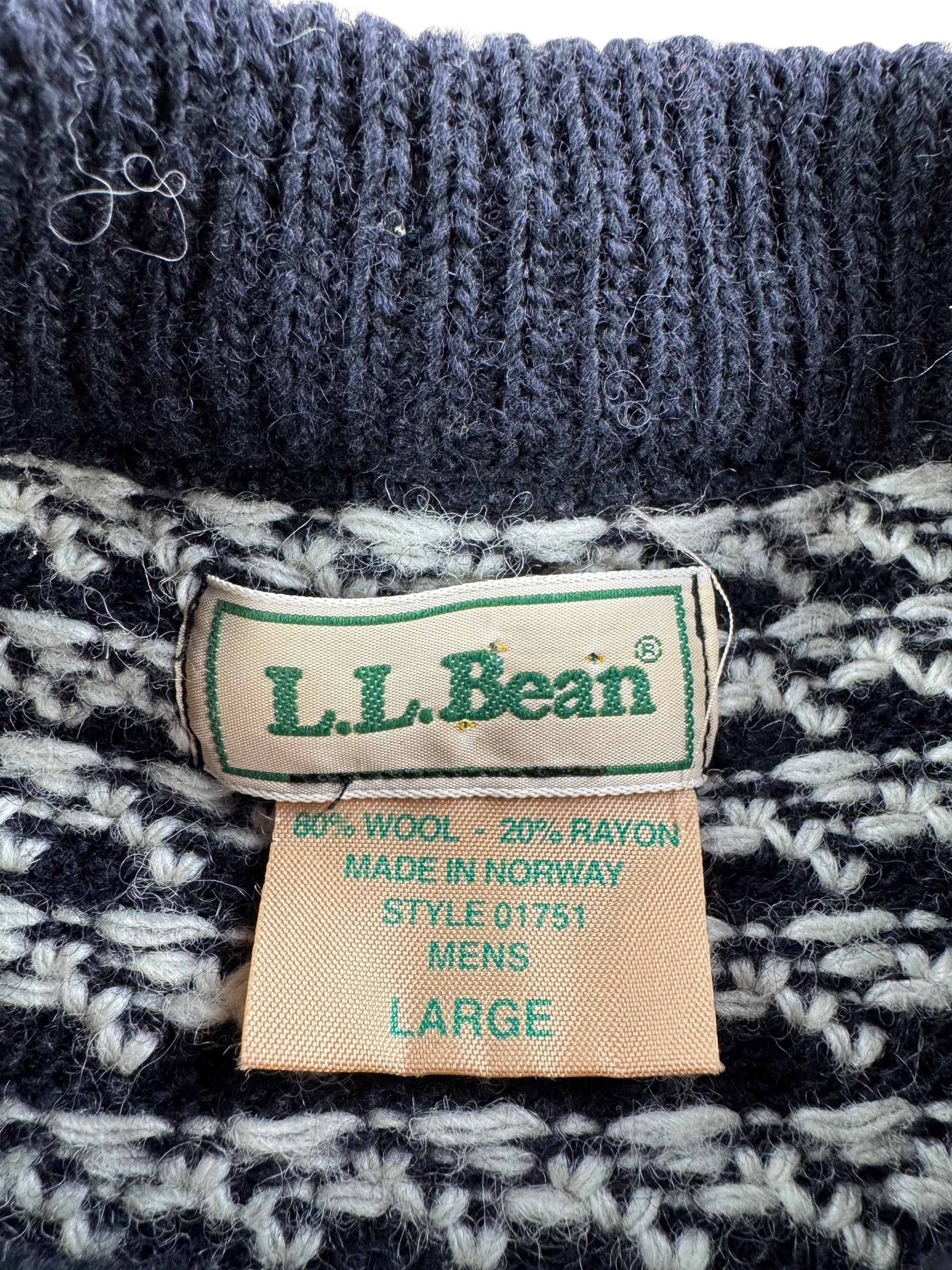 Tag on Vintage L.L. Bean Norwegian Birdseye Sweater SZ L