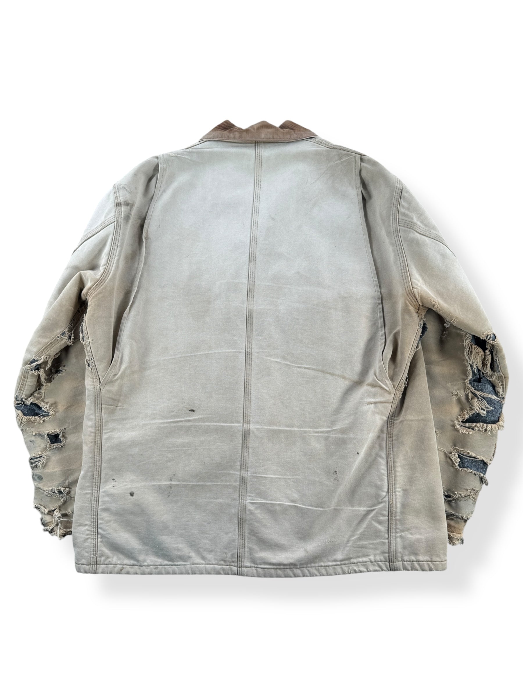 Back of Vintage Thrashed Blanket Lined Carhartt Chore Coat SZ XXL