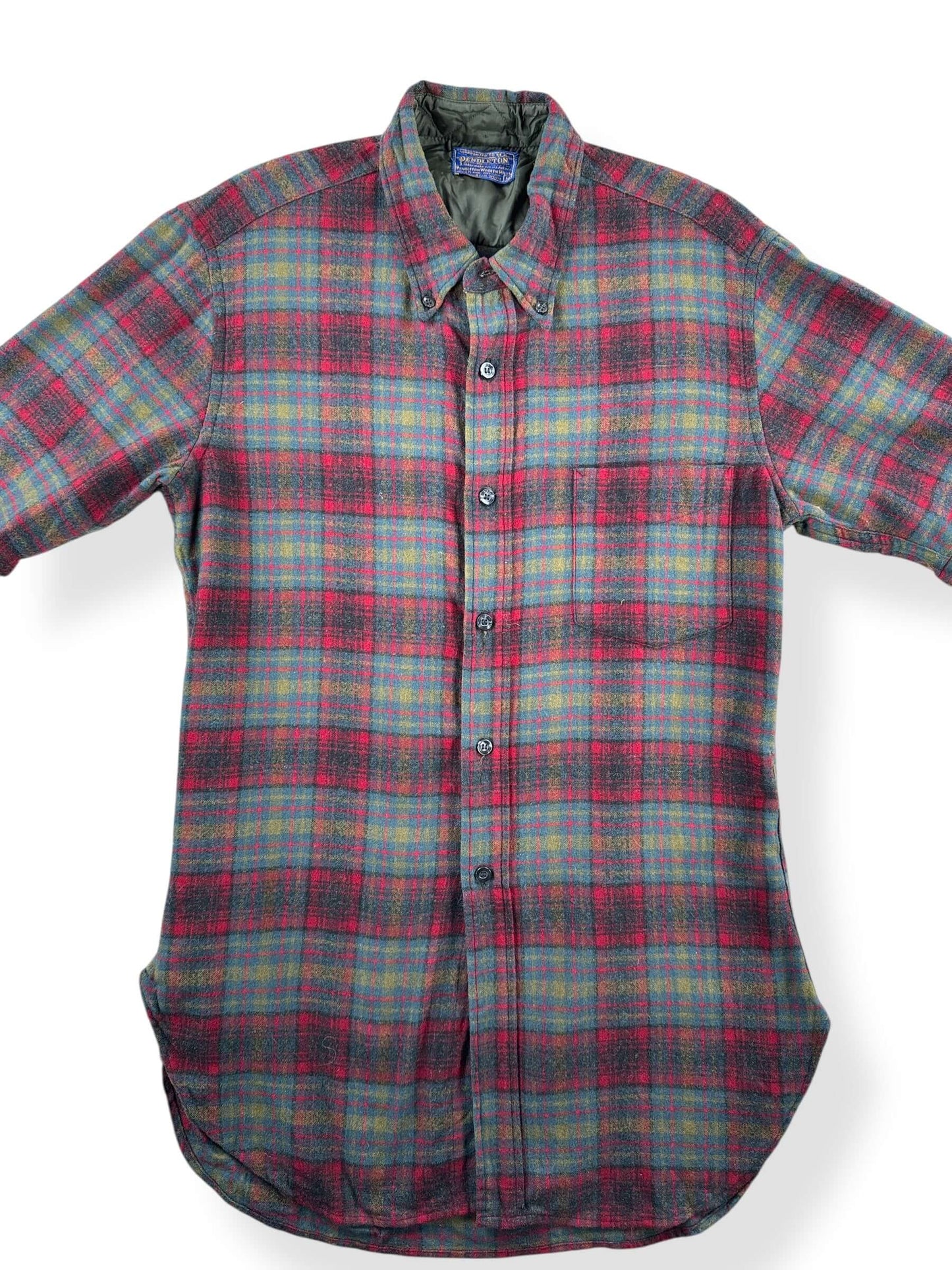 Front Close Up of Vintage Early 60s Short Sleeve Pendleton Flannel SZ M (Fits S)
