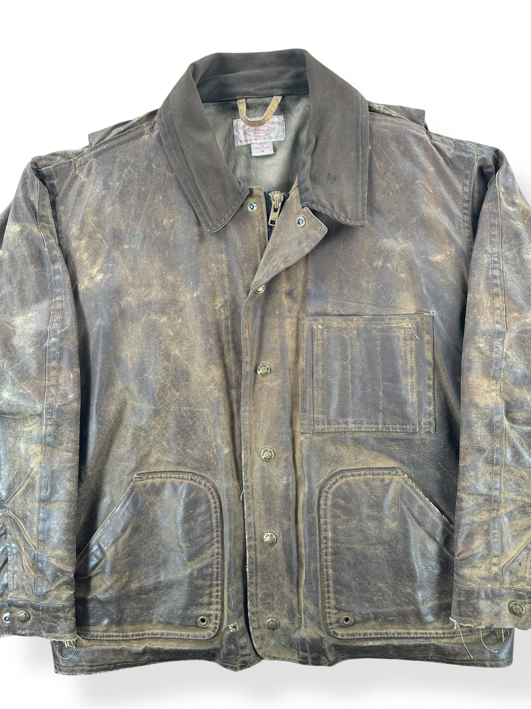 Front Close Up of Modern Filson Tin Cloth Field Jacket With Patina AS IS SZ M