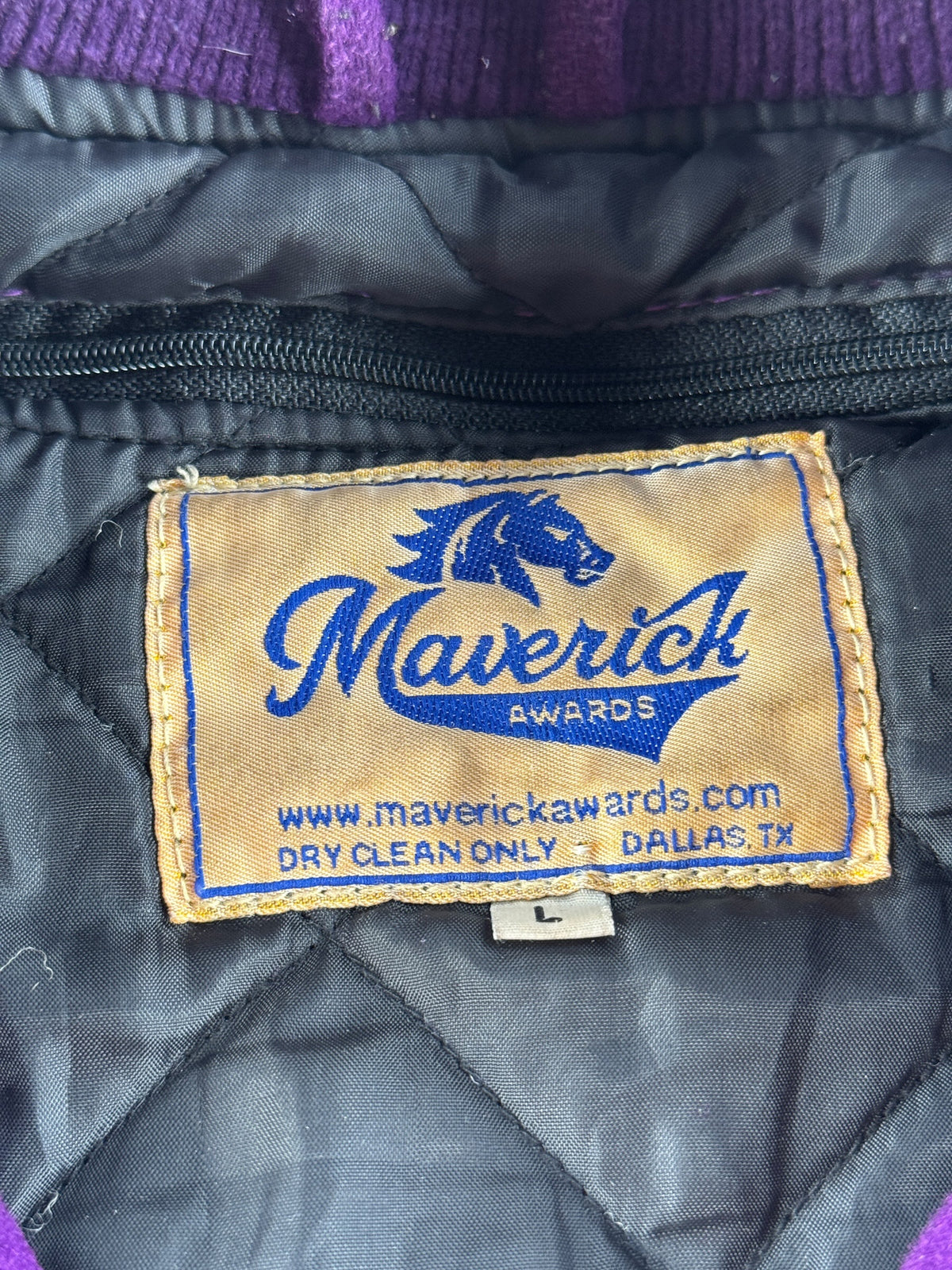 Tag on Vintage Maverick UW Distressed Varsity Jacket SZ L