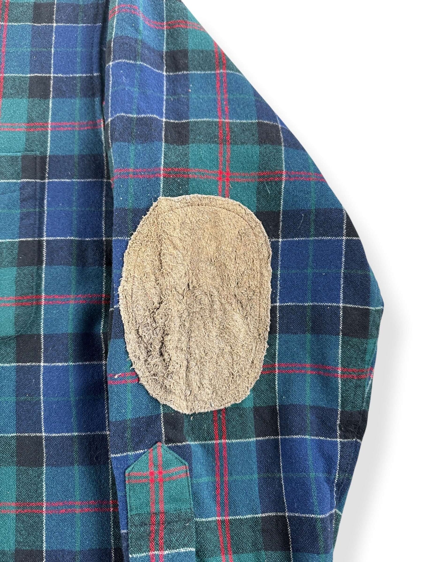Elbow Patch on Vintage Green & Navy Pendleton Flannel W/ Elbow Patches SZ XL