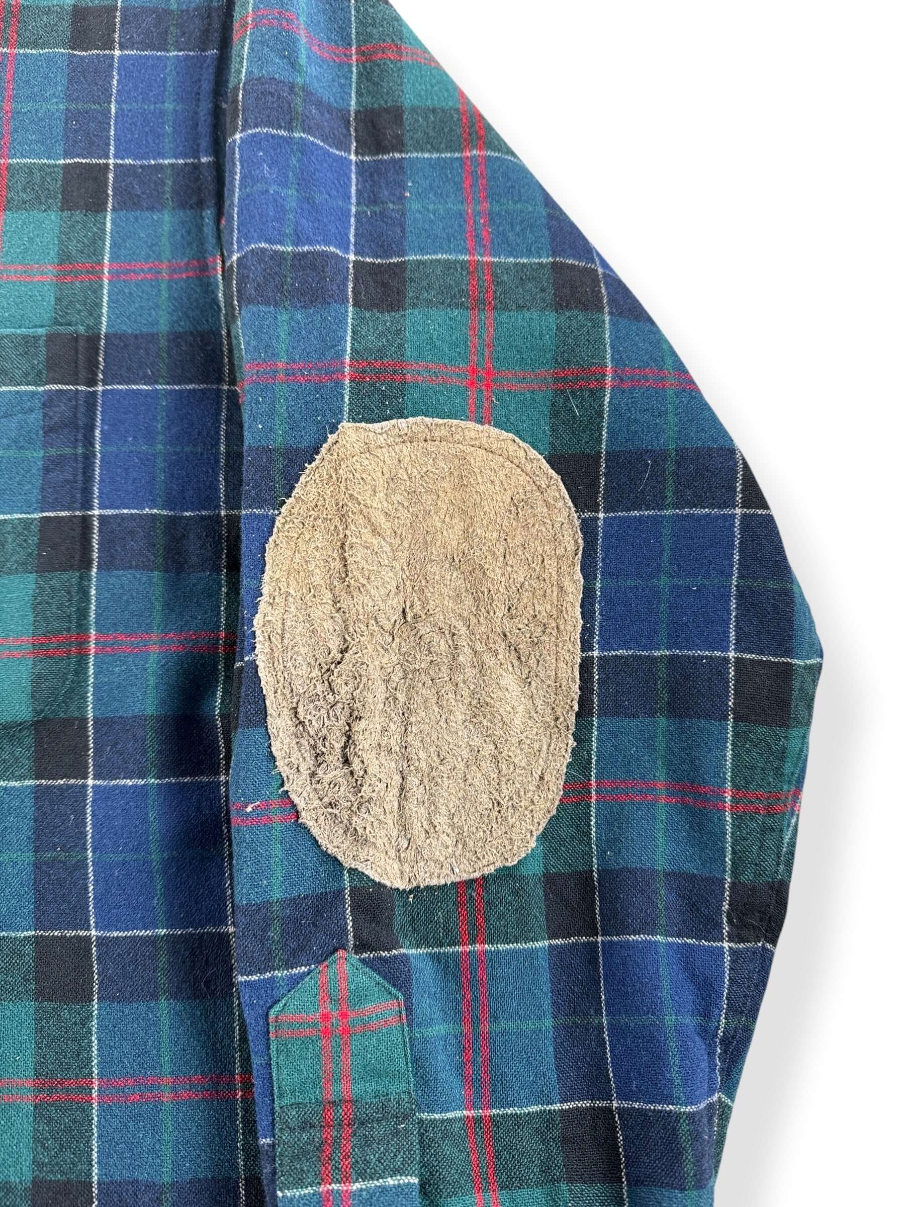 Elbow Patch on Vintage Green & Navy Pendleton Flannel W/ Elbow Patches SZ XL