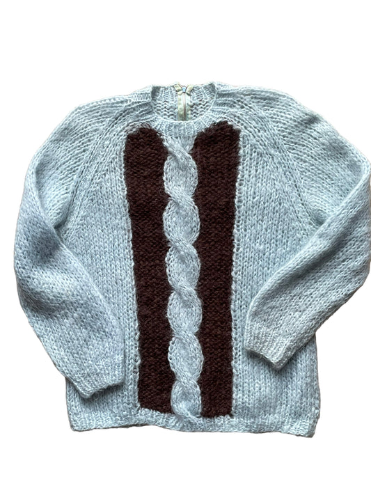 Full front view of Vintage 1950s Mohair Cable Knit Sweater SZ L | Barn Owl Sweaters | Seattle Vintage