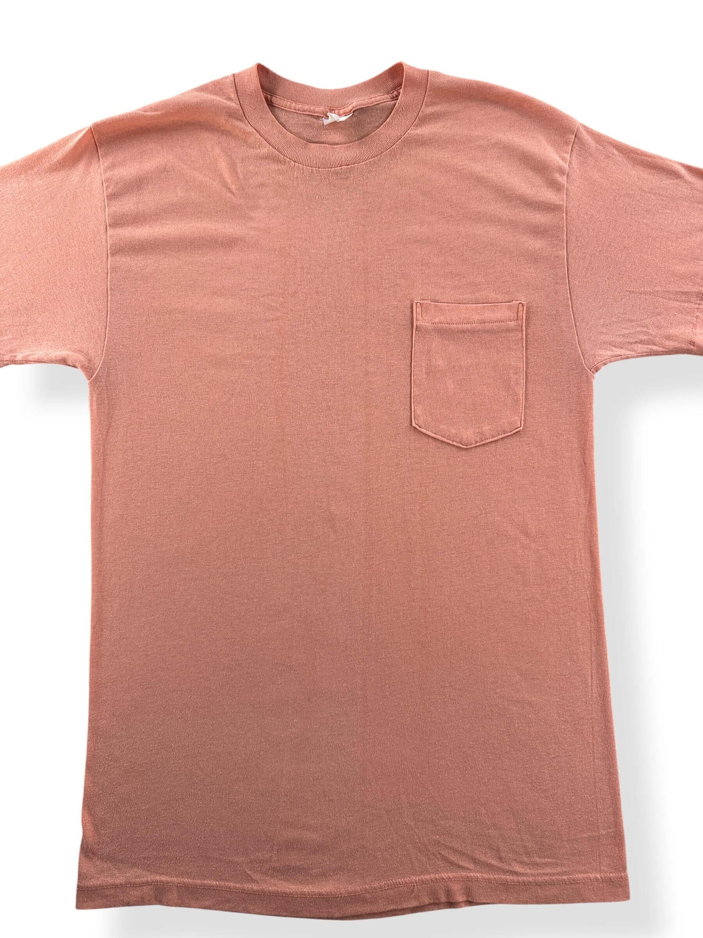 Front Close Up of Vintage Tangerine Blank Pocket Tee SZ L (Fits S)