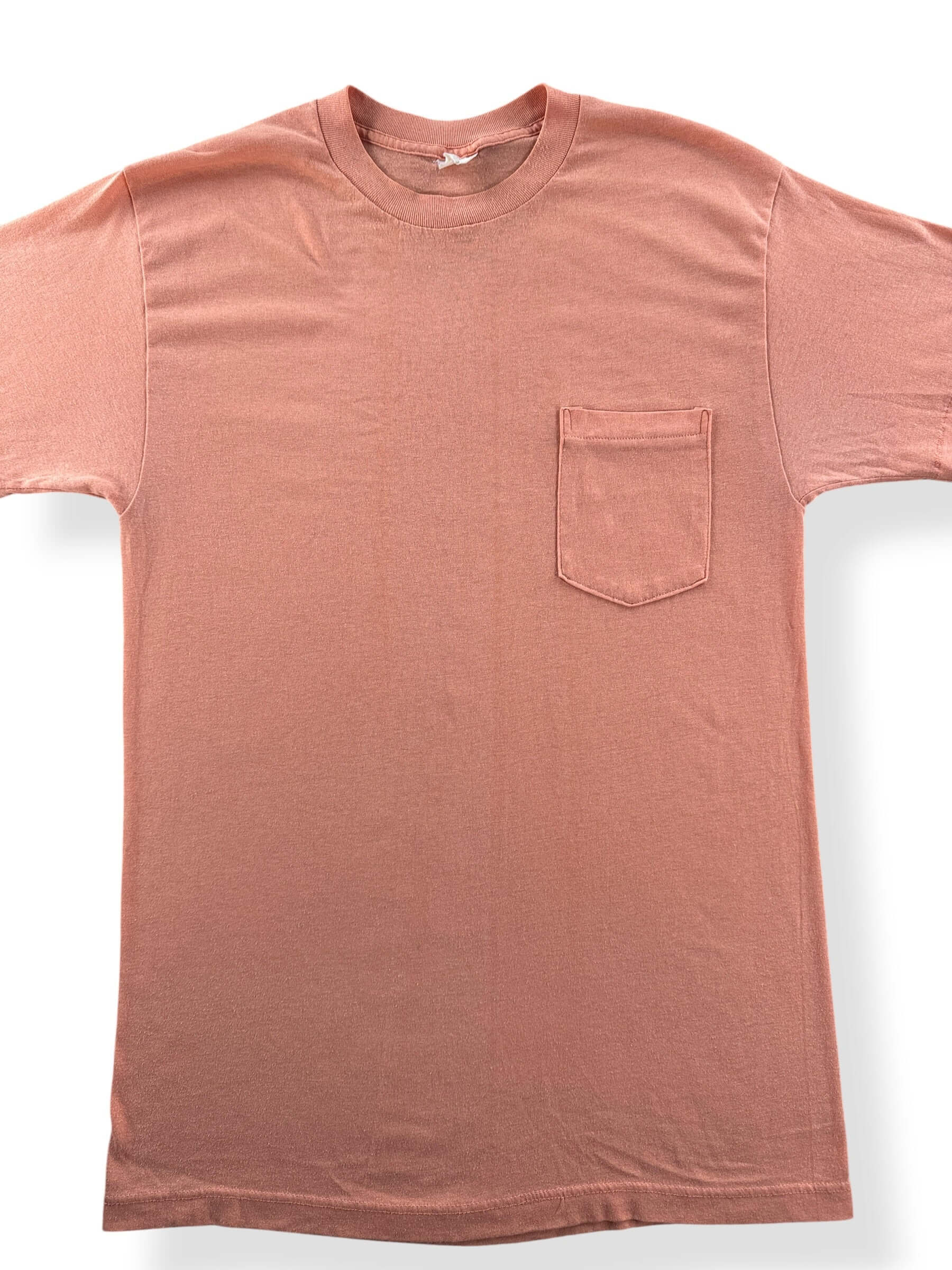 Front Close Up of Vintage Tangerine Blank Pocket Tee SZ L (Fits S)