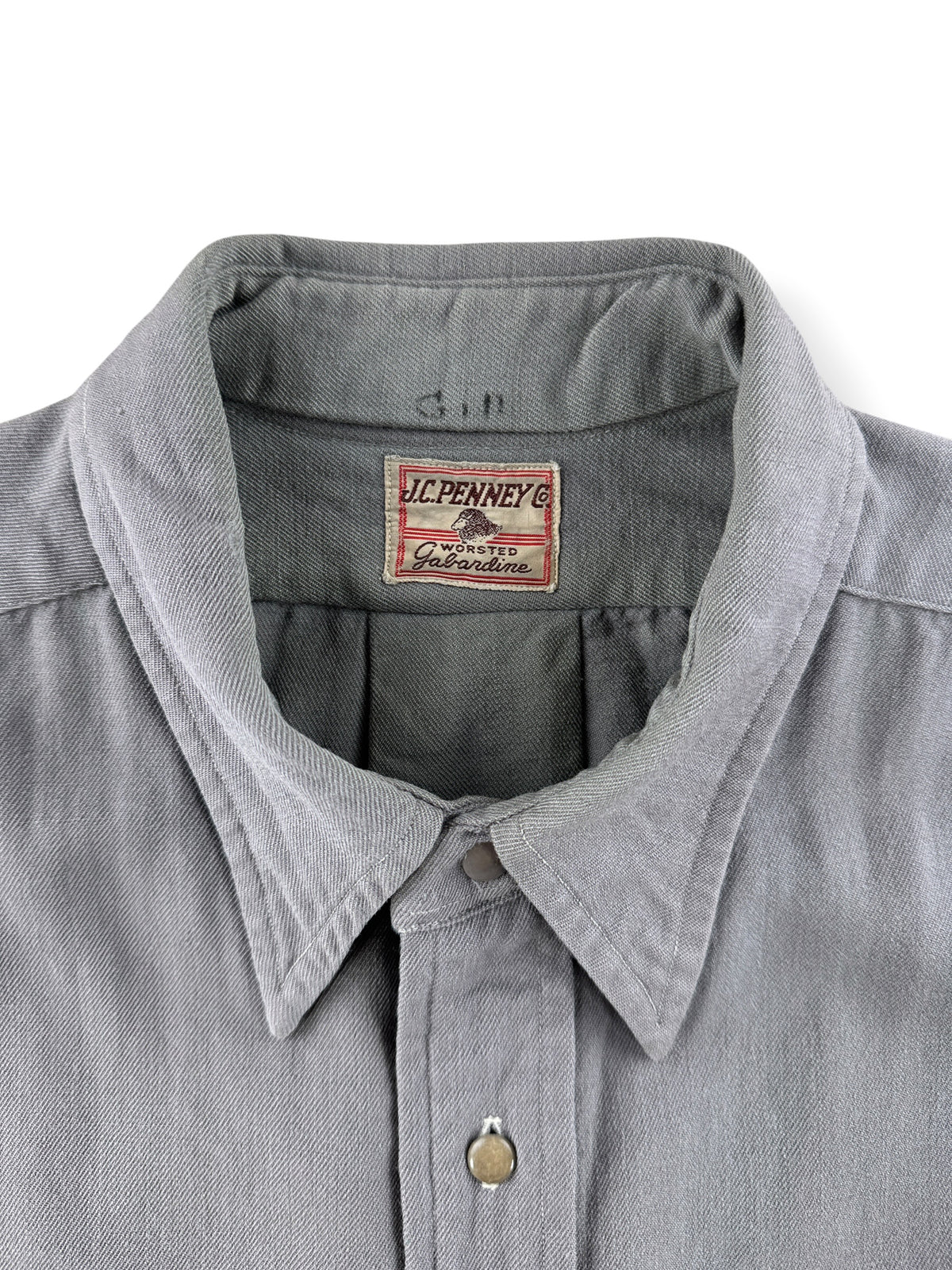 Collar on Vintage 50s JC Penney Worsted Wool Gabardine Shirt SZ L