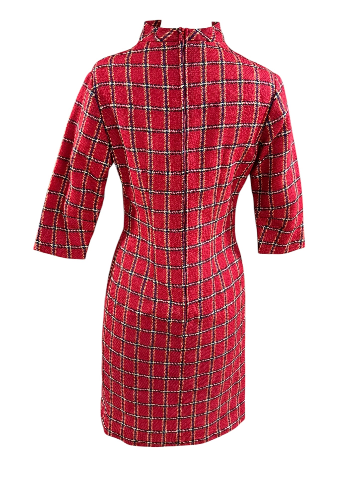 Back view of 1960s Plaid Wool Blend Dress S