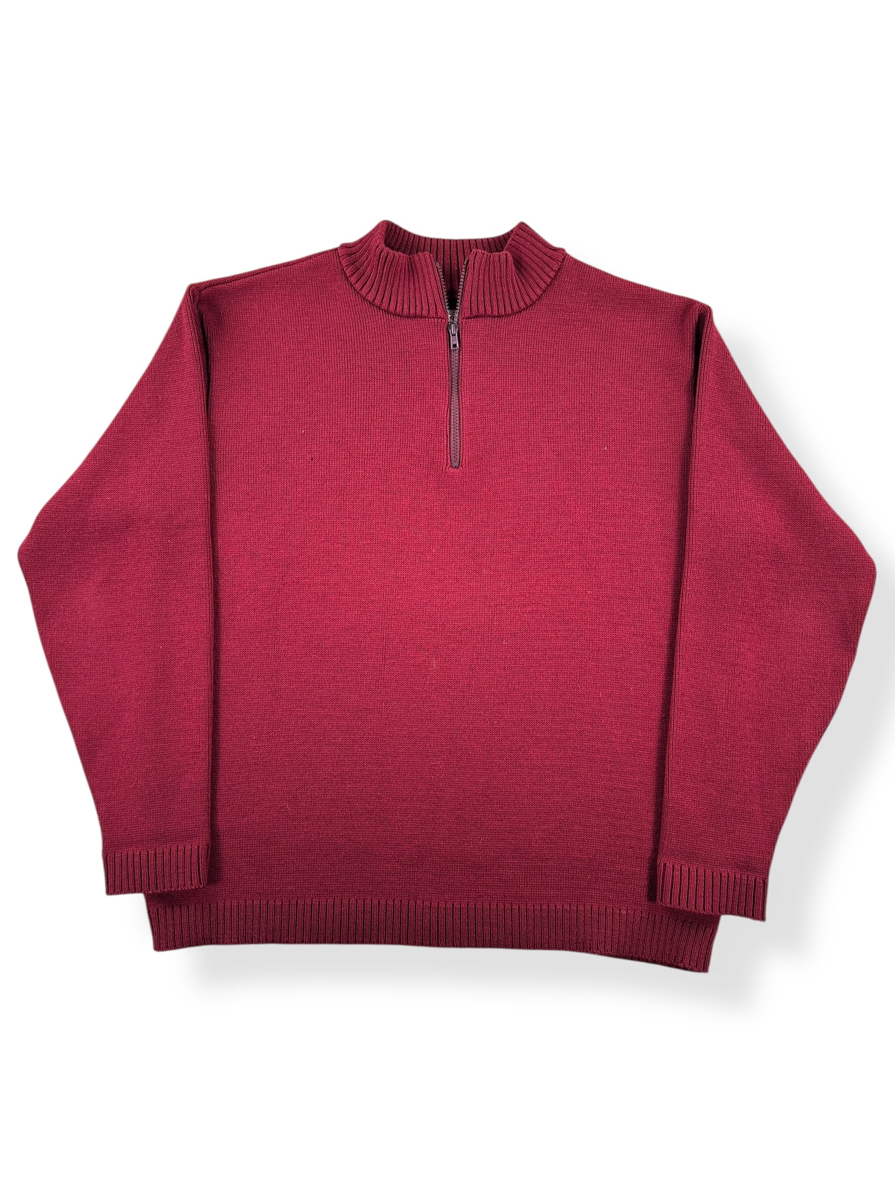 Front of Filson Burgundy Half Zip Sweater SZ XL