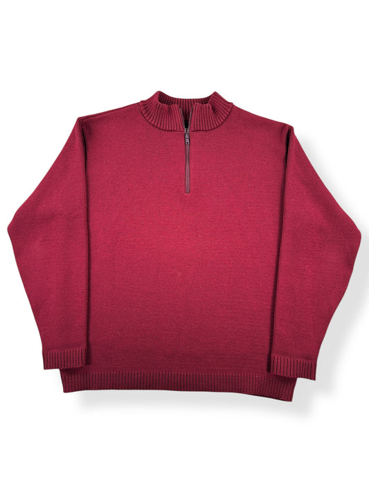 Front of Filson Burgundy Half Zip Sweater SZ XL