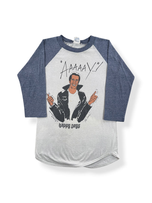 Front of Vintage Aaaay The Fonz Happy Days Baseball Tee SZ S (Fits XS)