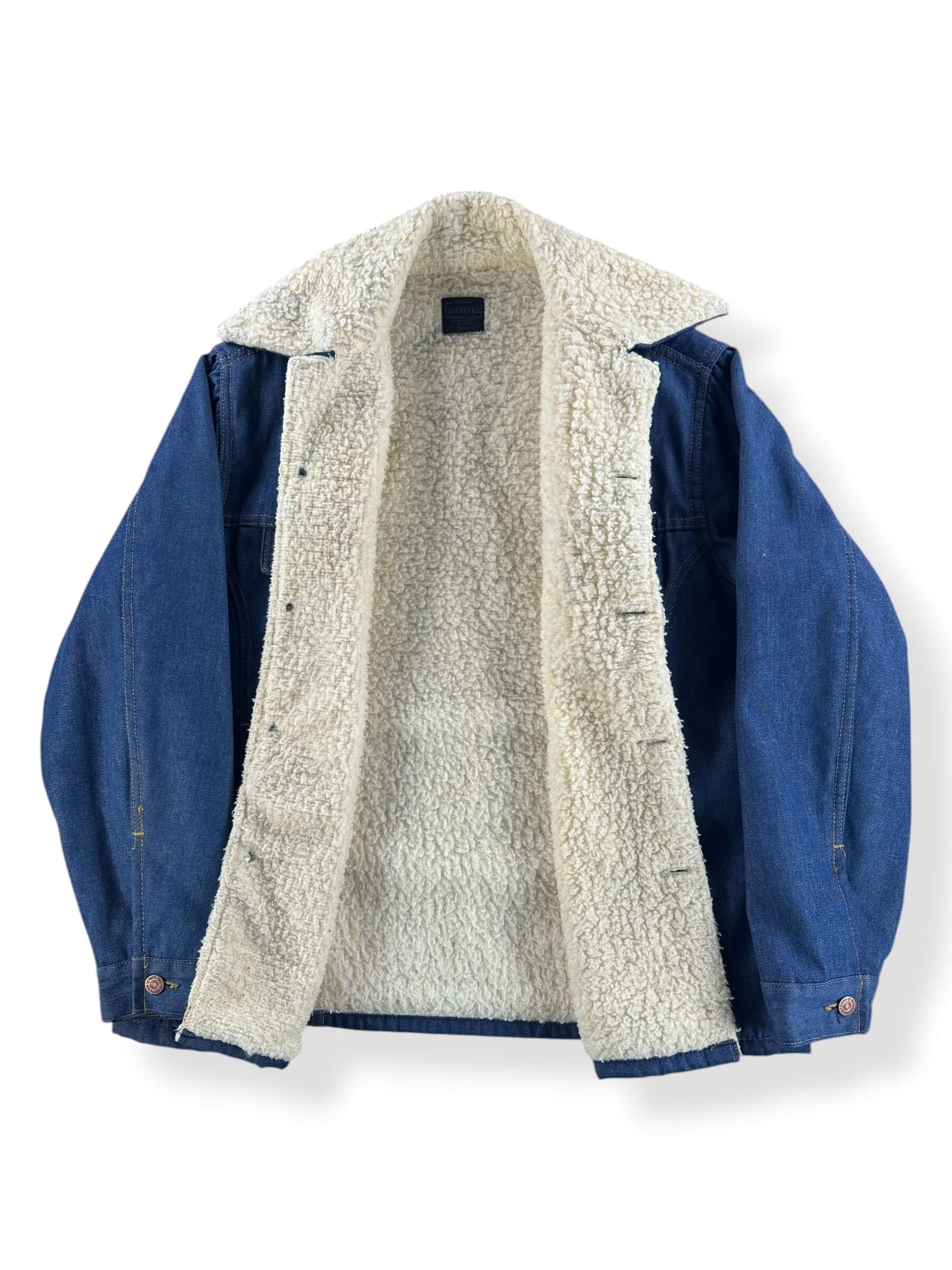 Inside of Vintage Roebucks Raw Denim Shearling Jacket SZ 46
