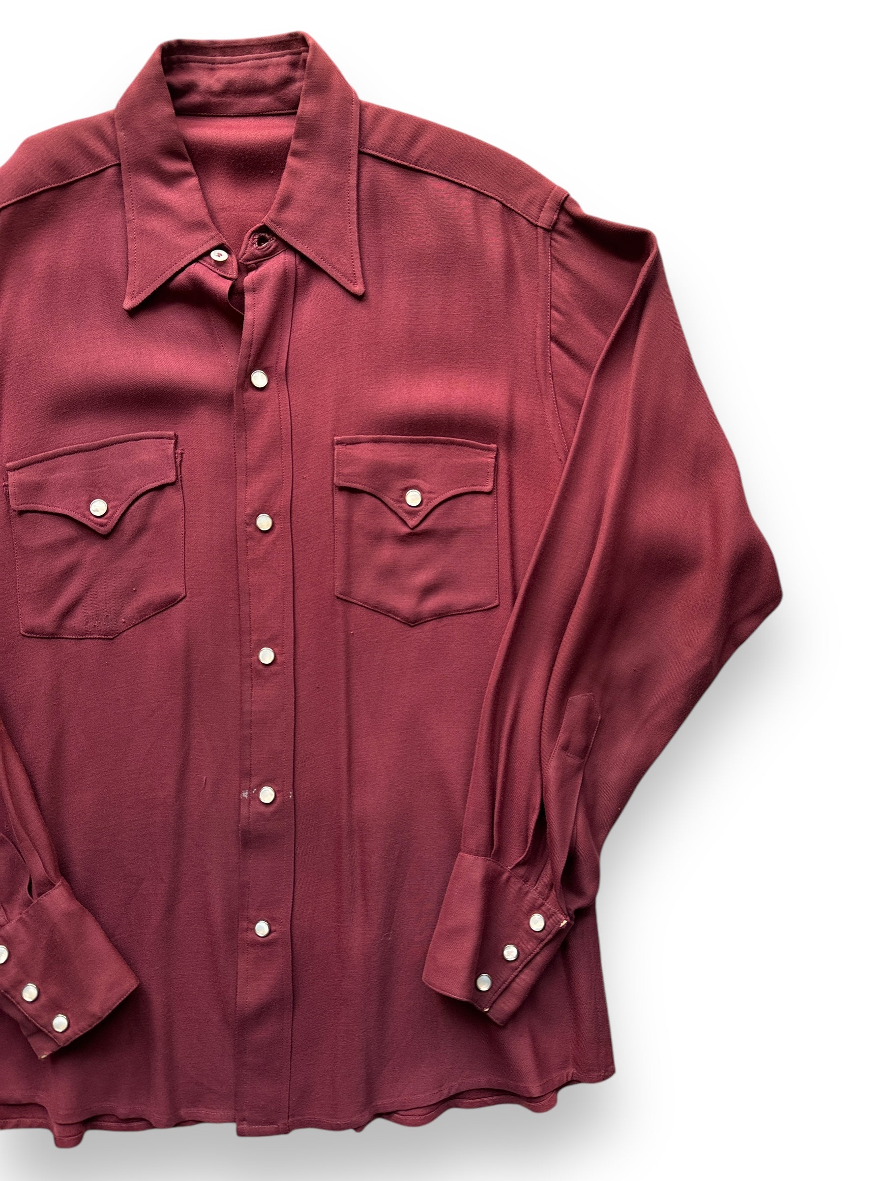 front left of Vintage Burgundy Gabardine Western Shirt SZ M