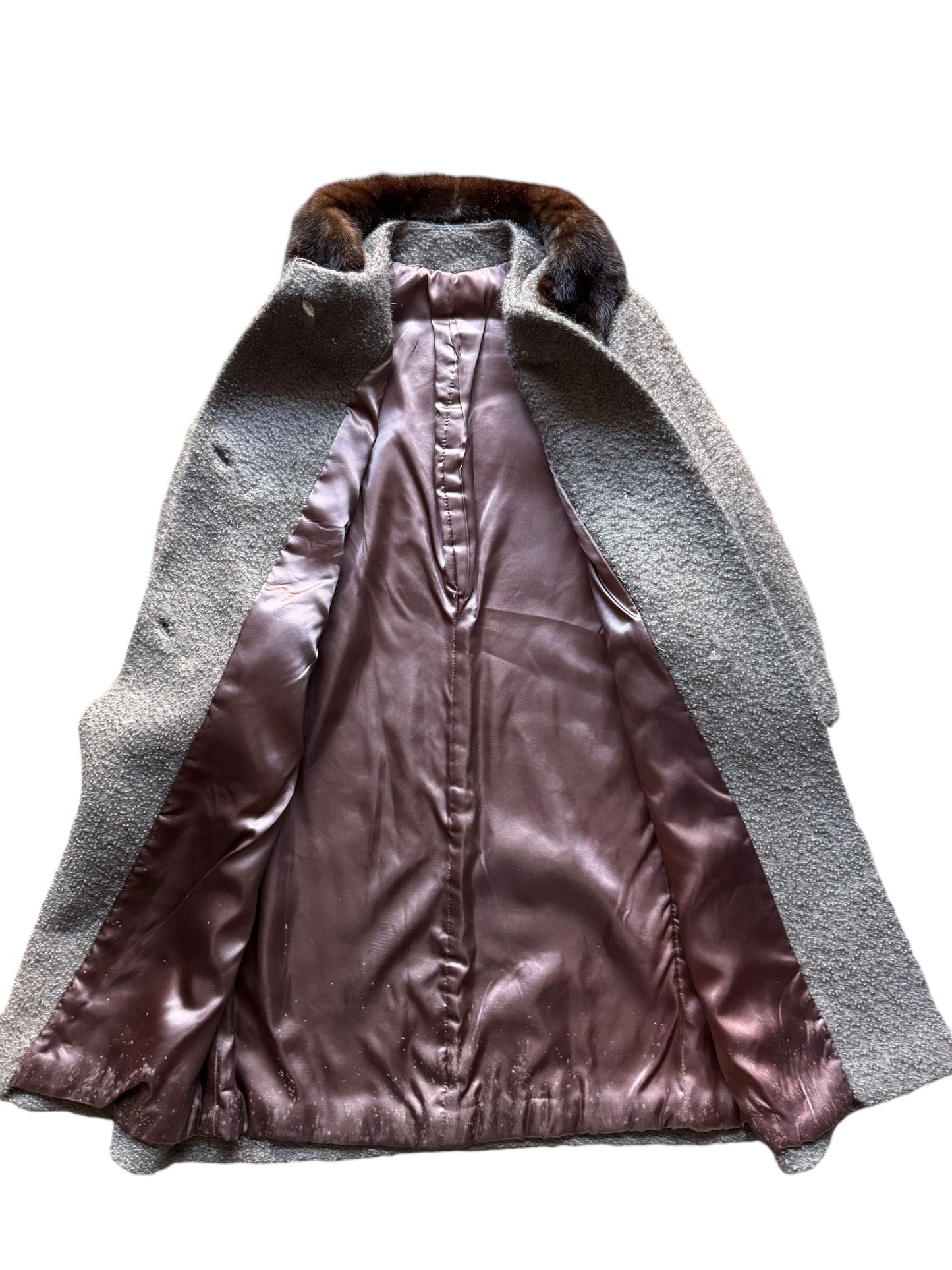 Open view of 1960s Mink Fur Collar Coat L